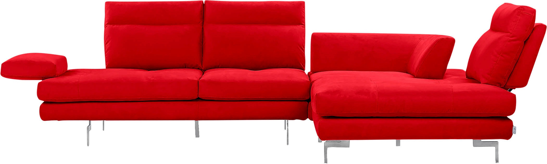 CALIA ITALIA Ecksofa »Toby Wing, L-Form, Designsofa mit sensationellem Sitzkomfort«, Sitztiefenverstell.,wahlw. mit Kissen-Set, Füße chrom glänzend