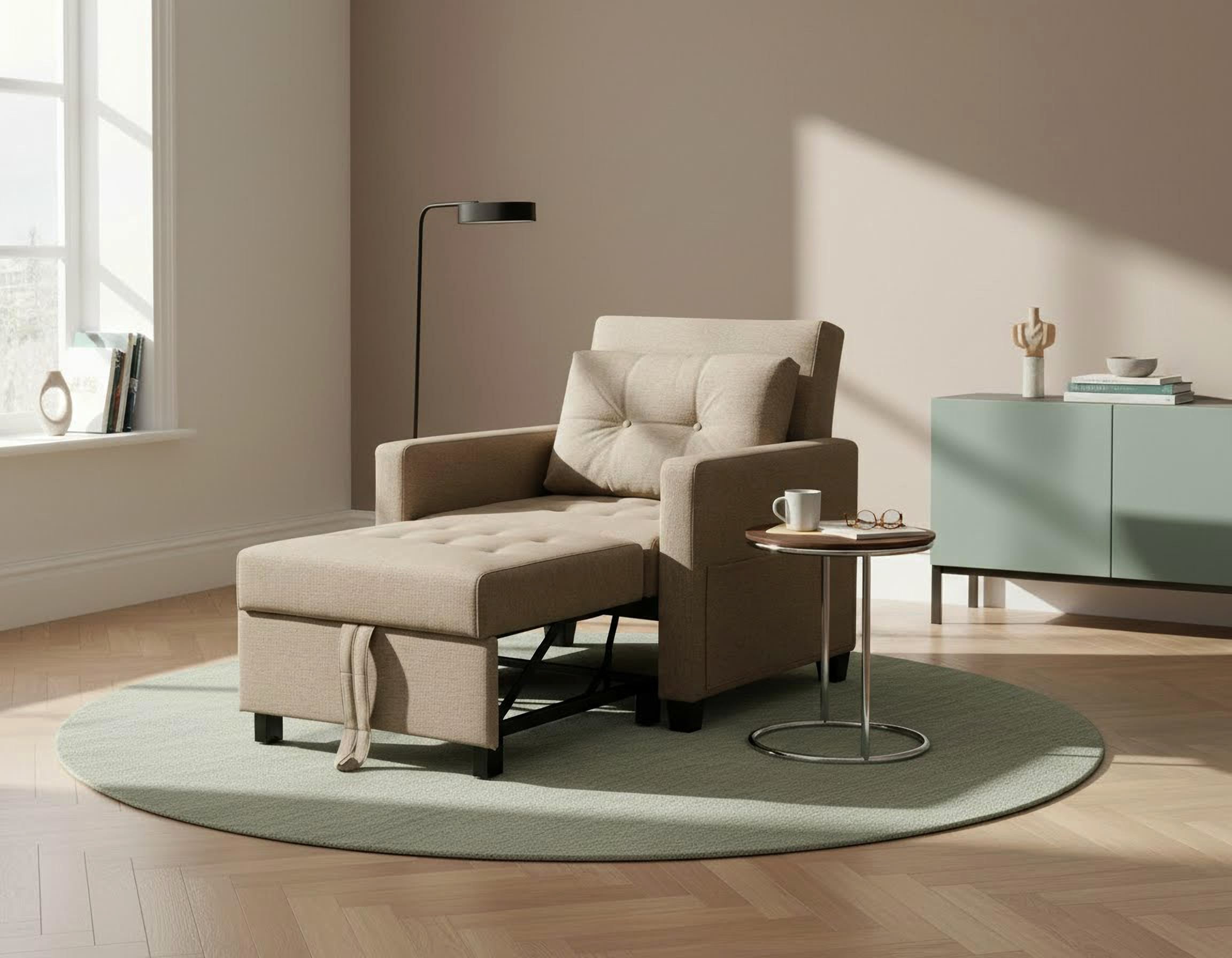 OTTO home Sessel »TYLLI, 91 cm, wandelbar zum Gästebett, Schlafliege, klappbar« verstellbarer Rückenlehne, Klappmechanismus, Webstoff