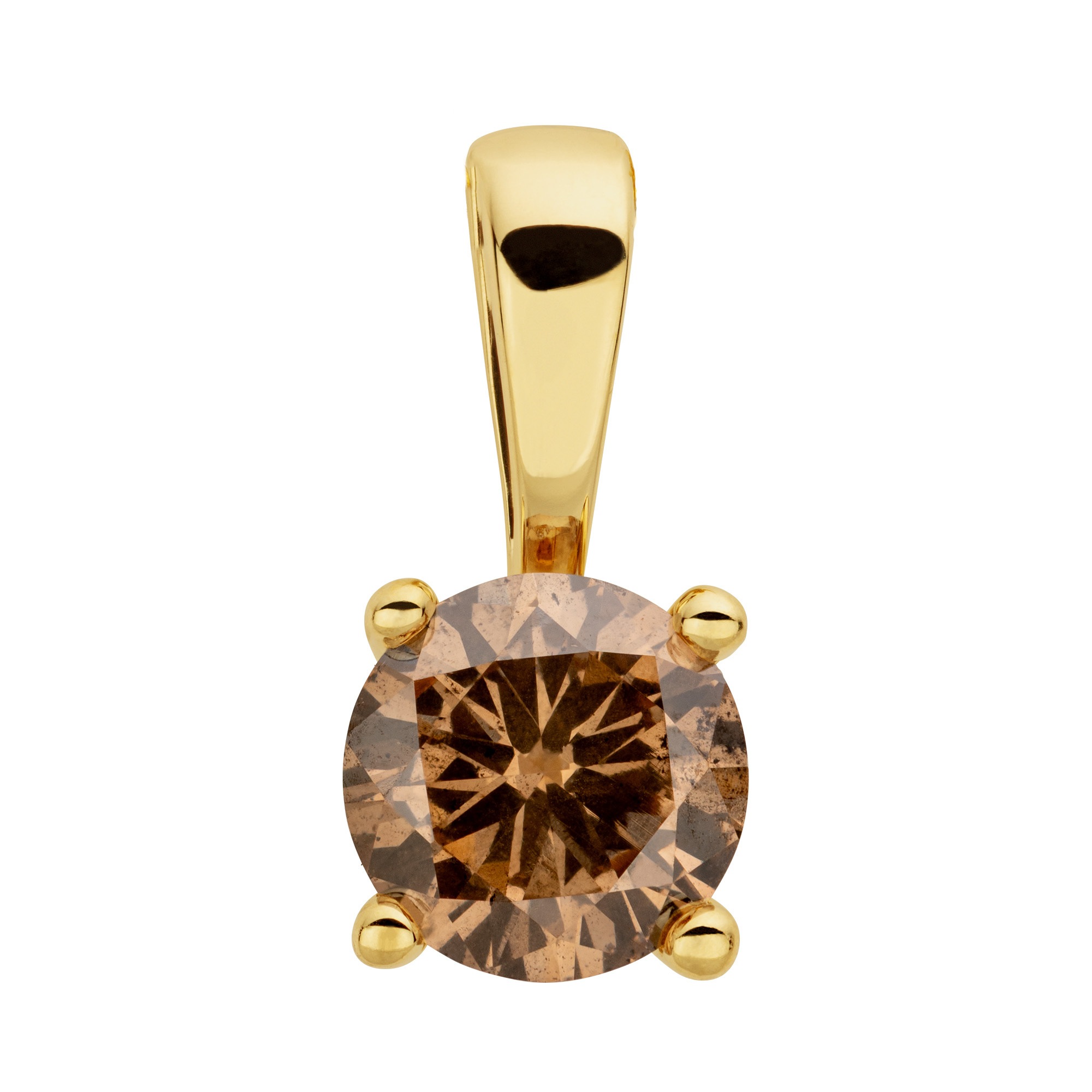 Kettenanhänger OROLINO "585/- Gelbgold 1 Brill. 0,50ct. braun", gelb, Schmuckanhänger, Damen, one-size, 0,5 P2 = erkennbare Einschlüsse, Gold, 0,5 g, Kettenanhänger