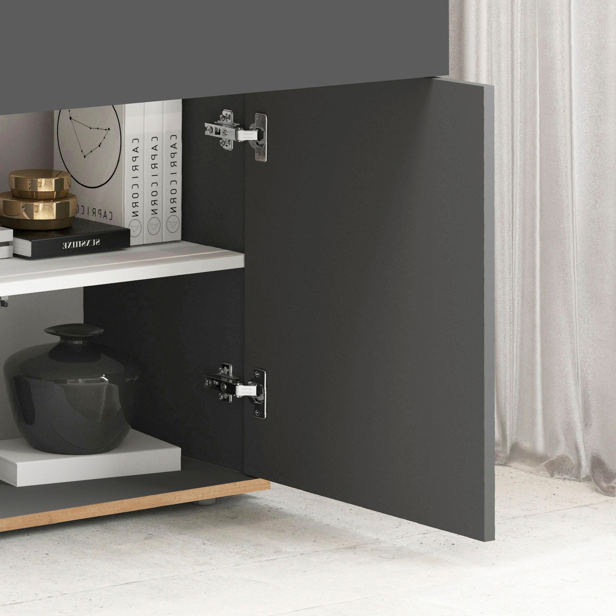 INOSIGN Sideboard »Garda Kommode, Schrank, 4 Türen mit Push-to-Open, Made in Italy« 4 Türen, 2 Schubladen, grifflos  Breite 160,1 cm, anthrazit/eiche matt