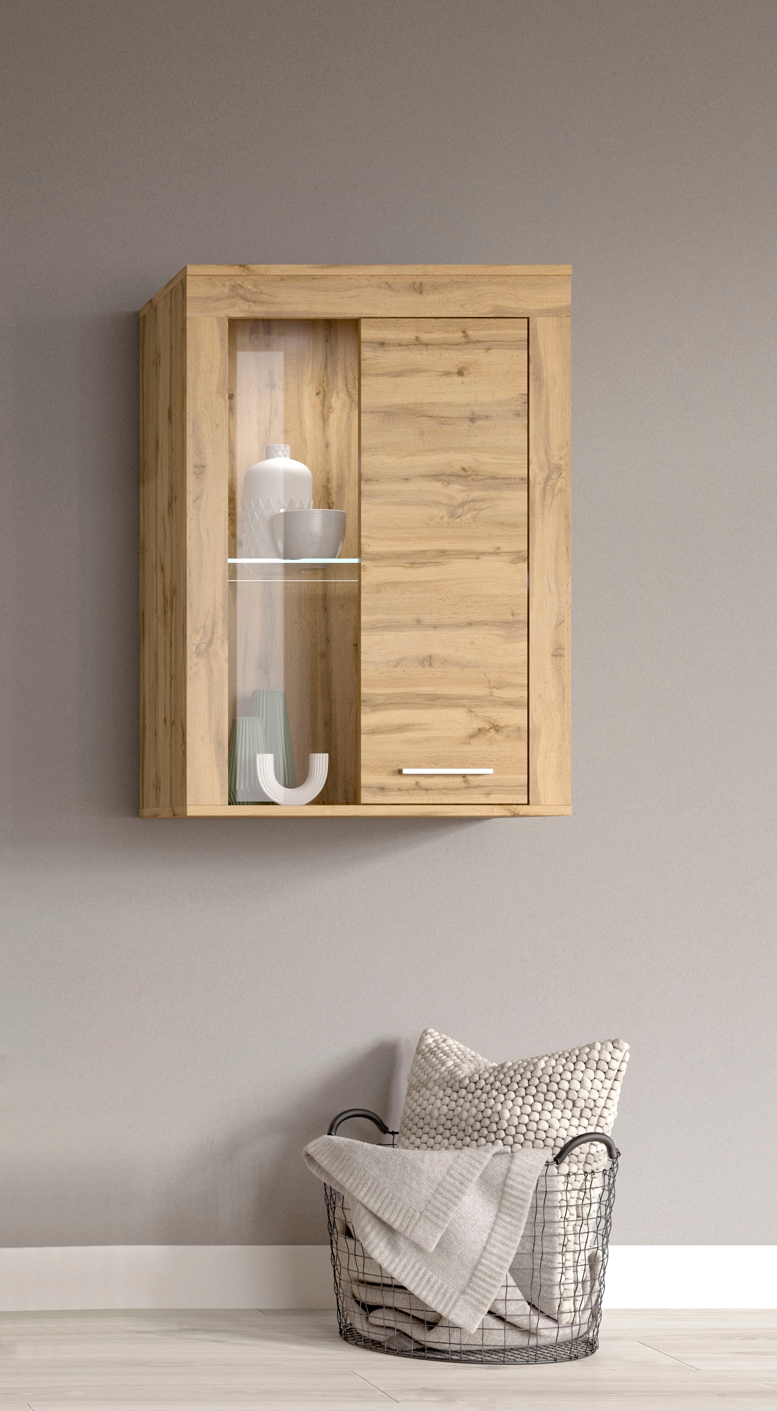 OTTO home Vitrine "AOSTA, Breite 60 cm, stehend / hängend, 1 Tür, 1 Glasboden" in verschiedenen Farbausführungen, individuell kombinierbar, Türanschlag wechselbar, Hängevitrine, Standvitrine, Kommode, Anrichte