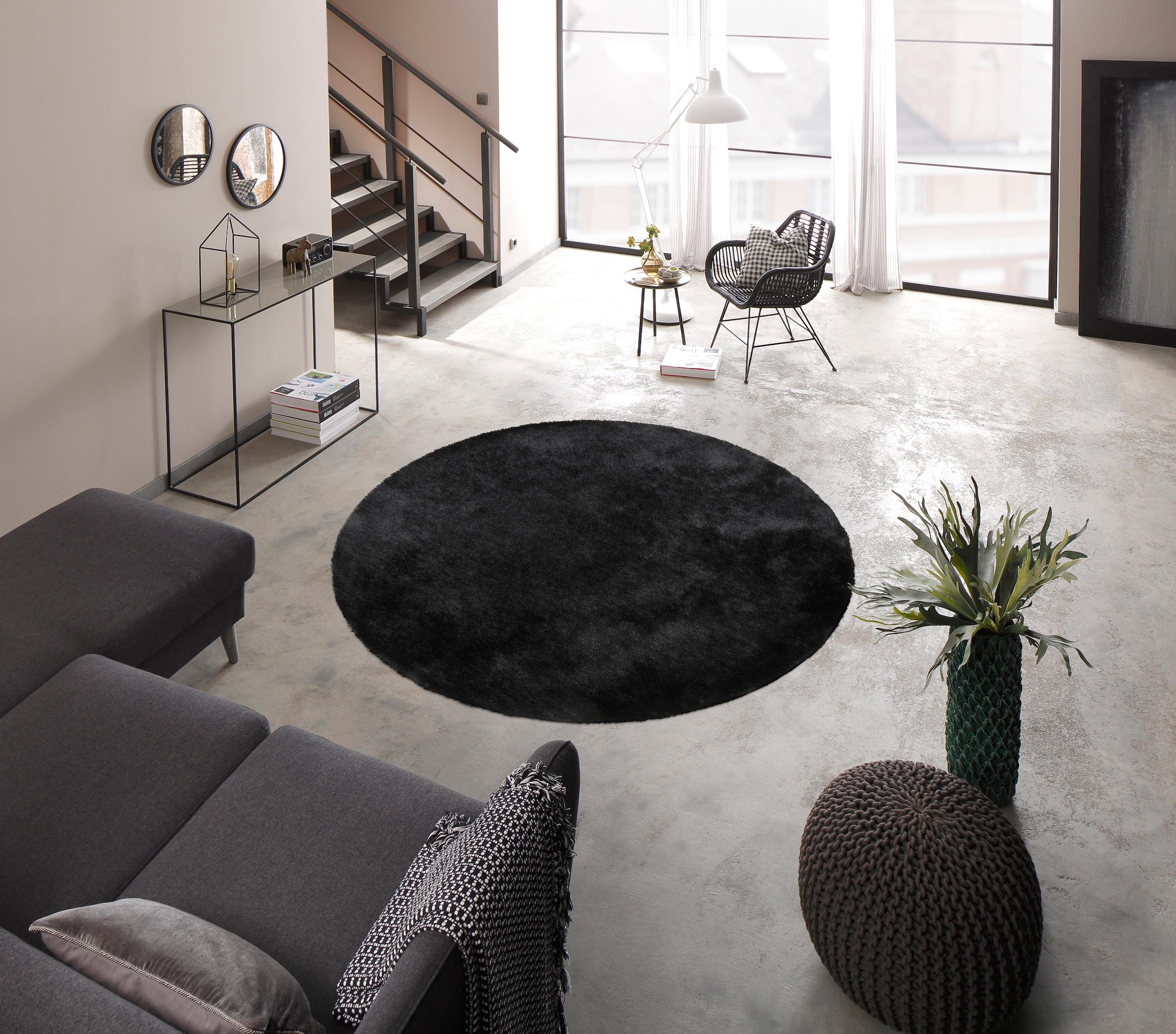 Bruno Banani Hochflor-Teppich »Dana Teppich, Kundenliebling«, rund, 30 mm Höhe, unifarben, Mikrofaser Teppiche, Wohnzimmer, Schlafzimmer, Esszimmer