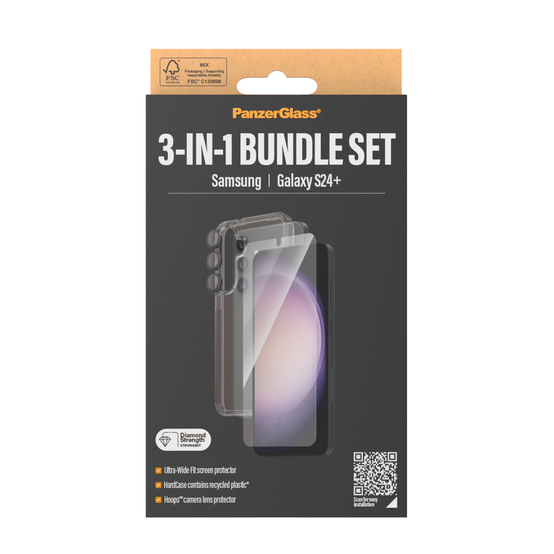 PanzerGlass Displayschutzglas »3-in-1 Bundle Set«, für Samsung Galaxy S24 Plus, (Set, 3 St., Screen Protector, Hardcover, Camera Hoops), Displayschutzfolie, Schutzfolie, Bildschirmschutz, kratz- & stoßfest