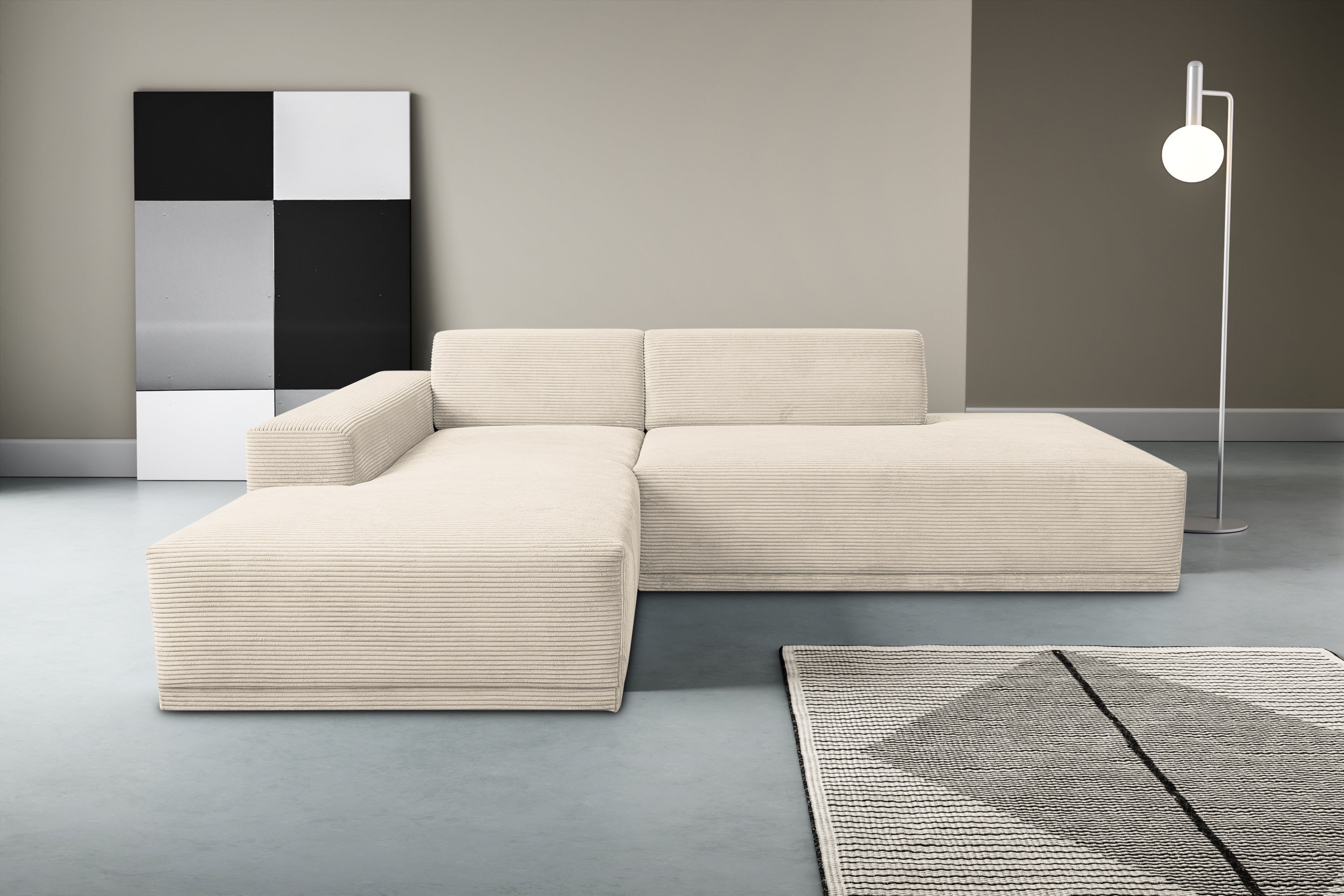 WERK2 Ecksofa "Apollo 264 x 188 cm modern und bequem" Cord, L-Form