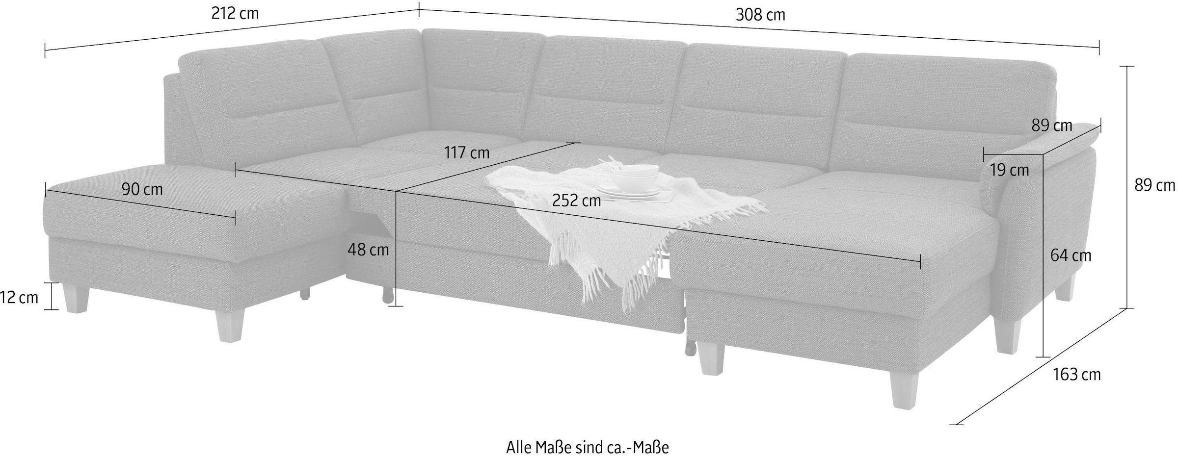 Home affaire Wohnlandschaft »Palmera U-Form«, Federkern, wahlweise mit Bettfunktion und mit/ohne Stauraum
