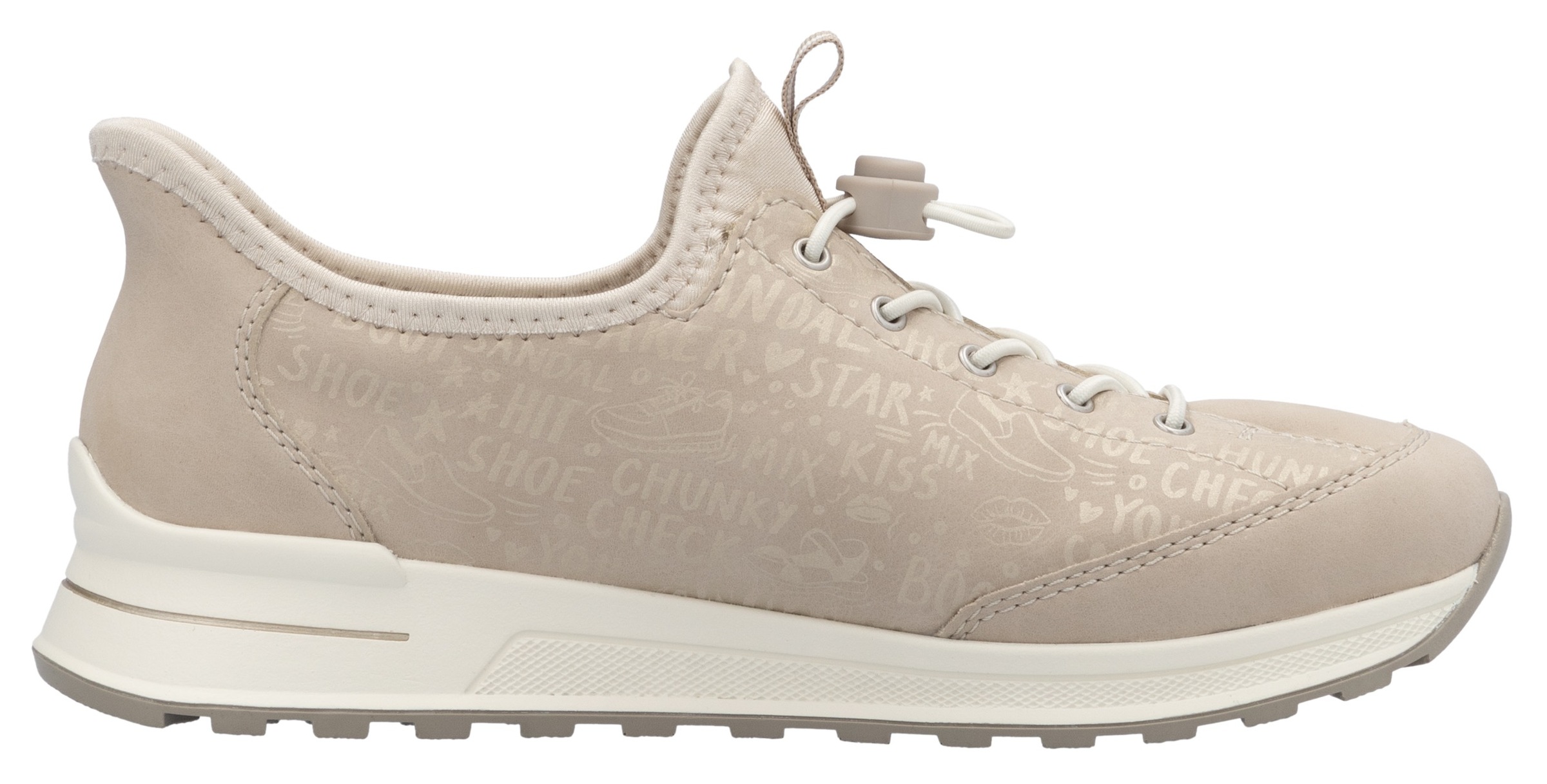 Rieker Slip-On Sneaker, Schlupfschuh, Freizeitschuh, Halbschuh mit Lettering-Print