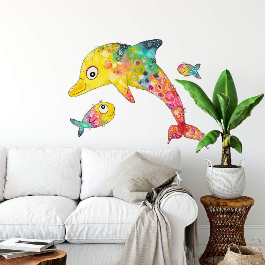 Wall-Art Wandtattoo »Lebensfreude Delfin Fische«, (1 St.)