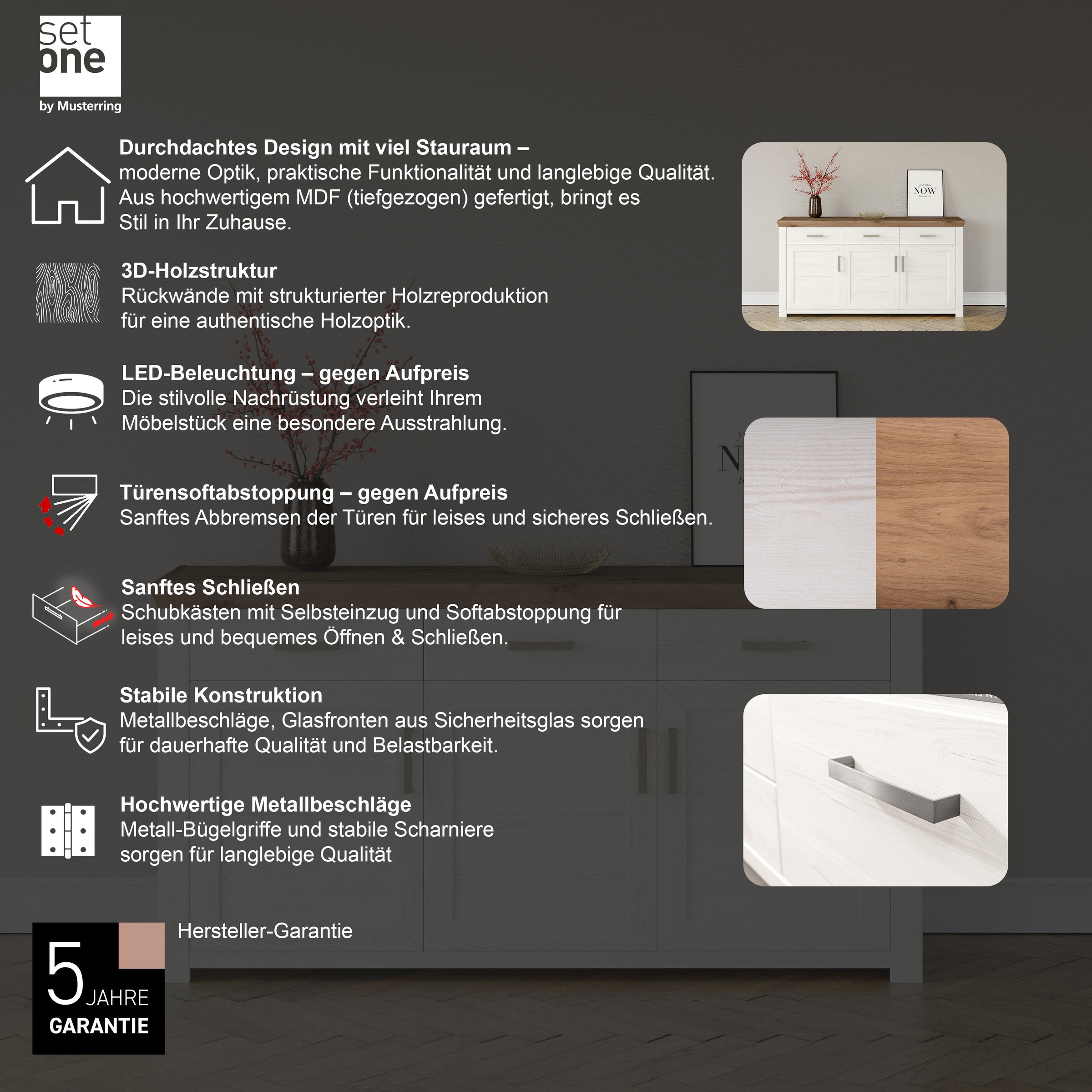 Thumbnail - set one by Musterring Sideboard "York" Typ 52, in 3 Farbvarianten, Landhaus-Stil, B 184 x H 95 cm