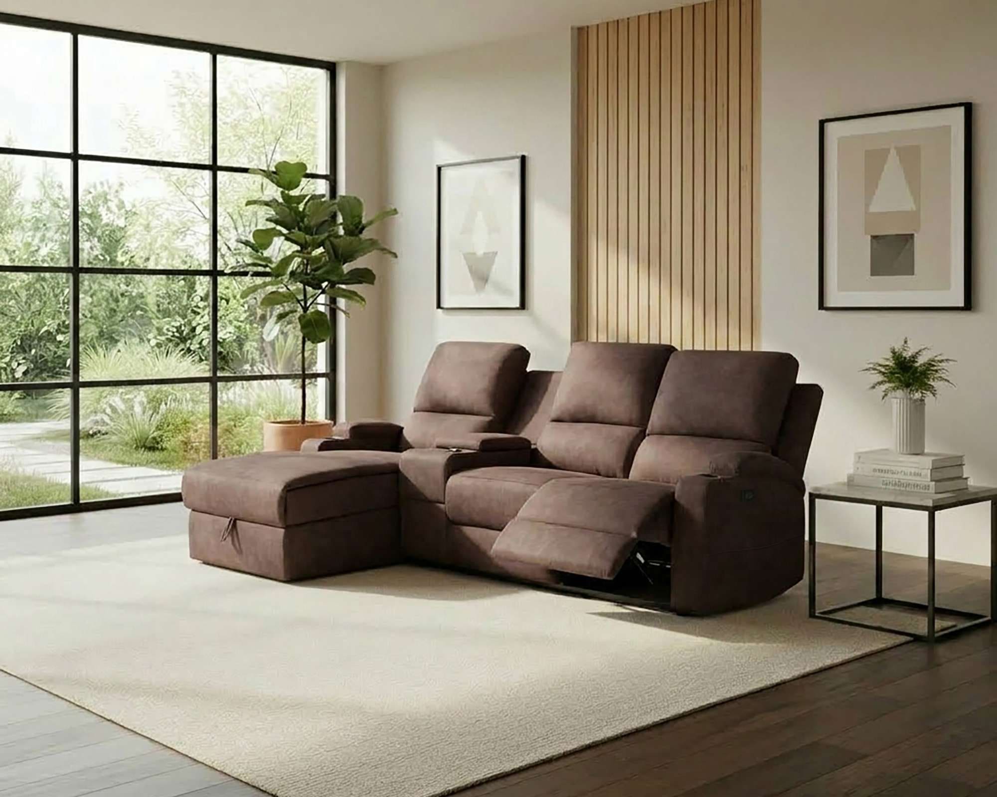 OTTO home Ecksofa "NAPORI Microfaser, Multimediasofa, 3er Kinosessel XXL, L-Form" Kinosofa, manuelle o. elektr. Relaxfunktion, Staufach, Getränkehalter