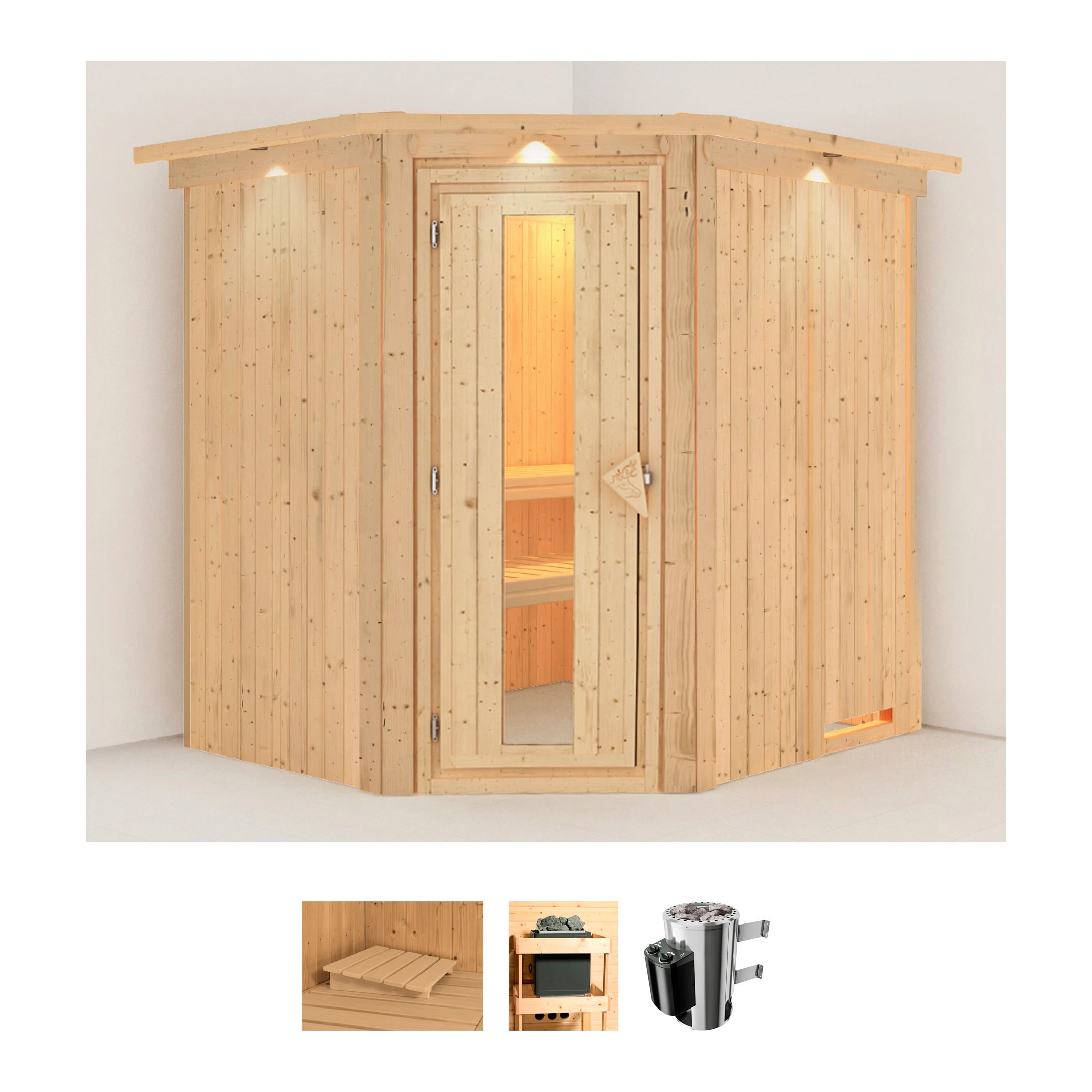 Karibu Sauna "Laila" Set, Ofen 3,6 kW intgr. Strg