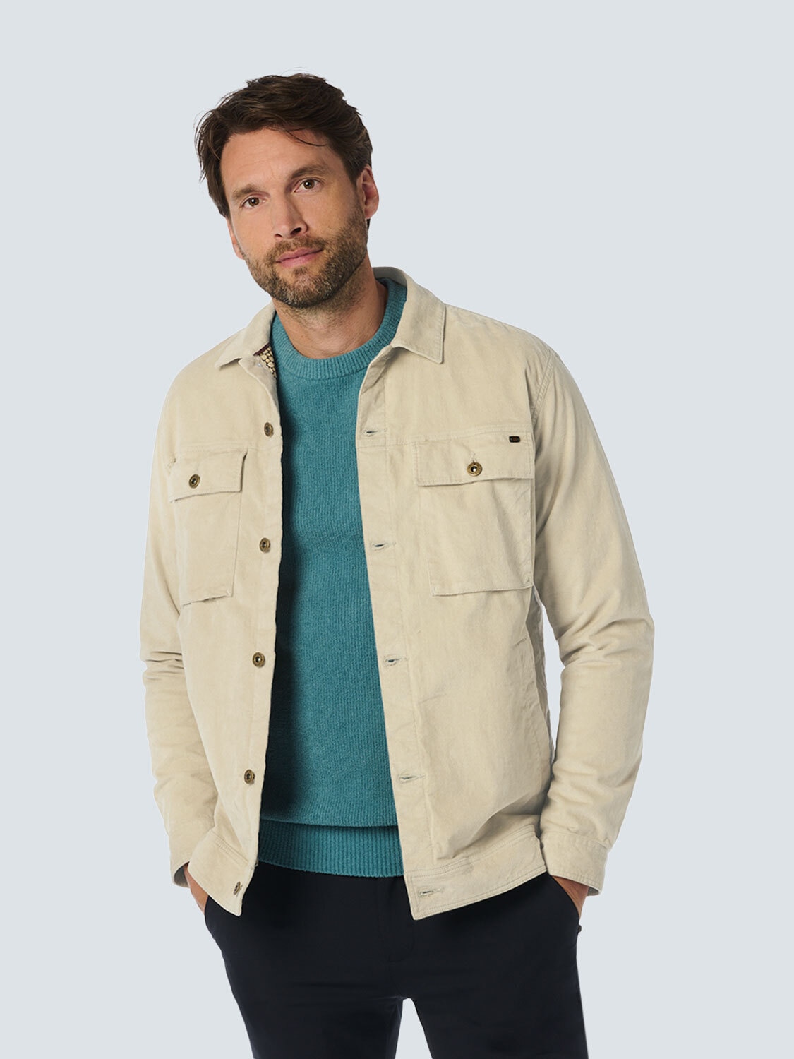 NO EXCESS Langarmhemd "No Excess Modernes Corduroy Overshirt mit Brusttasch günstig online kaufen