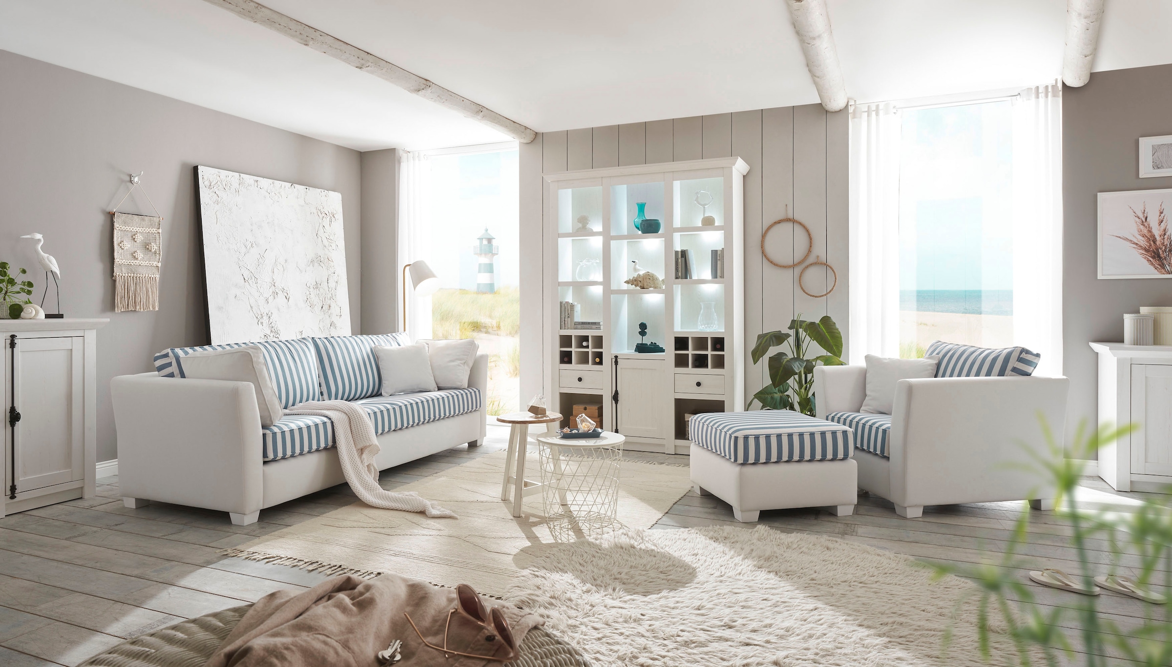 Home affaire Sessel »CALIFORNIA«, maritimer Landhausstil, Sessel mit Holzfüßen Weiß lackiert