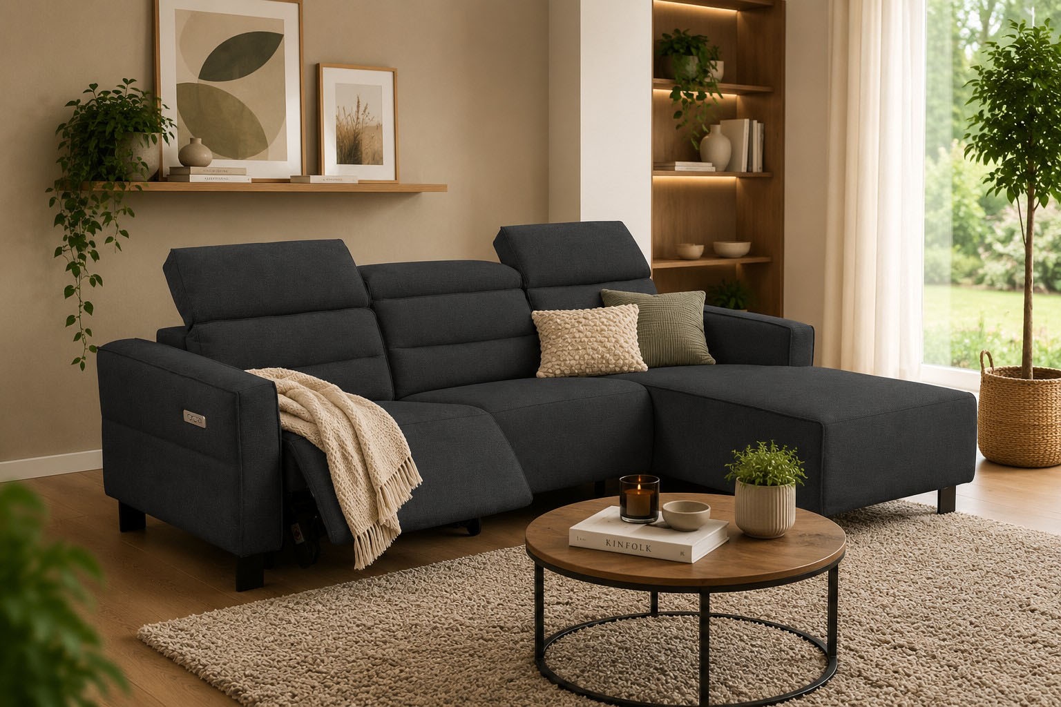 OTTO home Ecksofa "CARPARI Webstoff,L-Form,224 cm, man./elektr. Relaxfunktion" (USB A/C), sowie Kopfteilverstellung