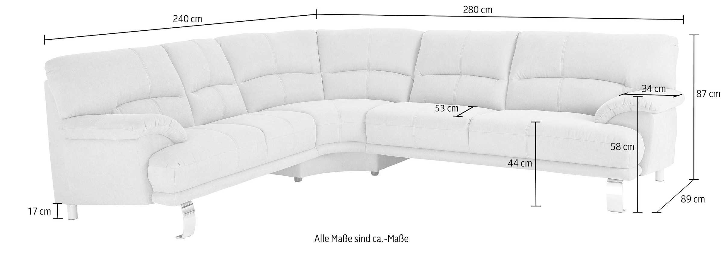 TRENDMANUFAKTUR Ecksofa »Cecilia II, in italienischen Design, bequem, hoher Sitzkomfort, L-Form«, extrabreite Armlehnen für noch mehr Sitzkomfort