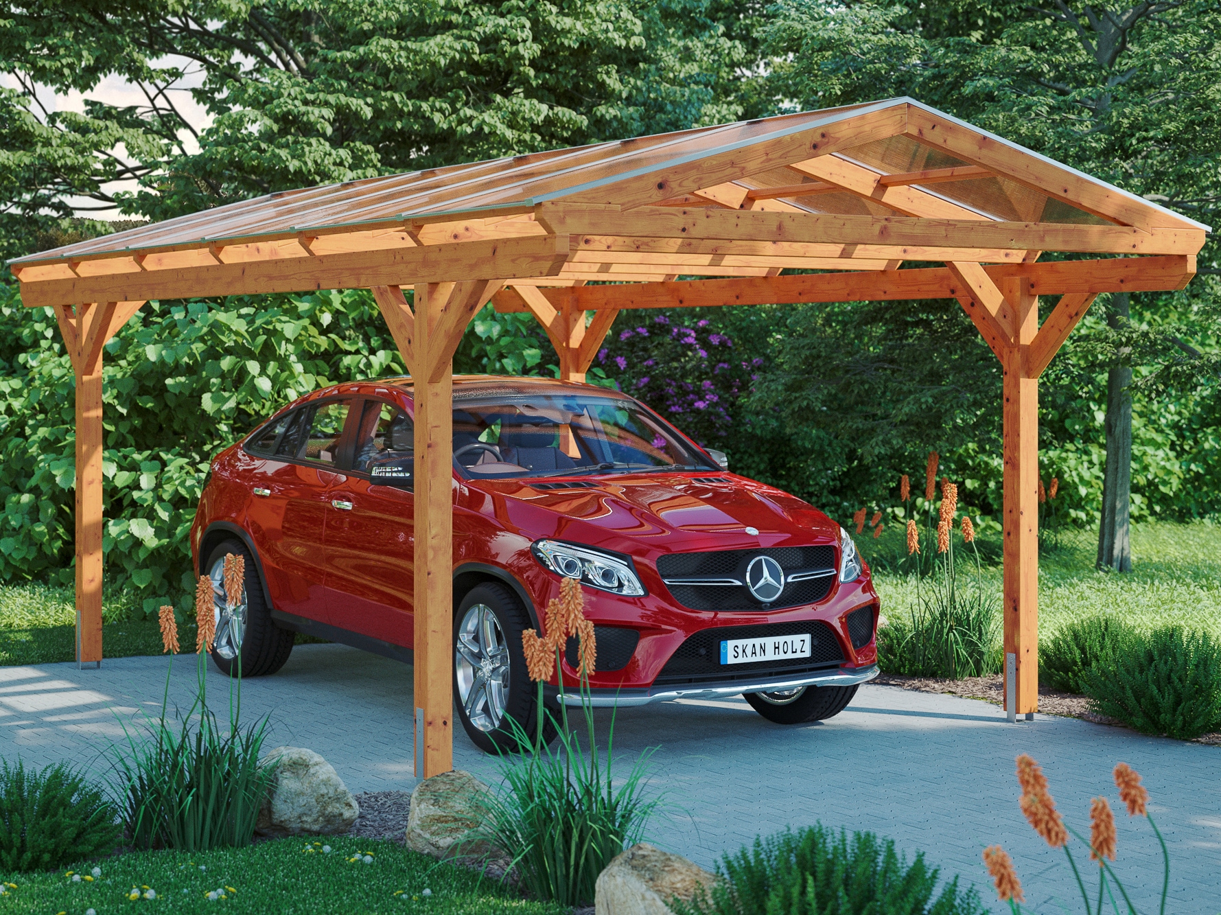 Skanholz Einzelcarport "Westerwald", Leimholz-Nordisches Fichtenholz, 326 cm, hellbraun