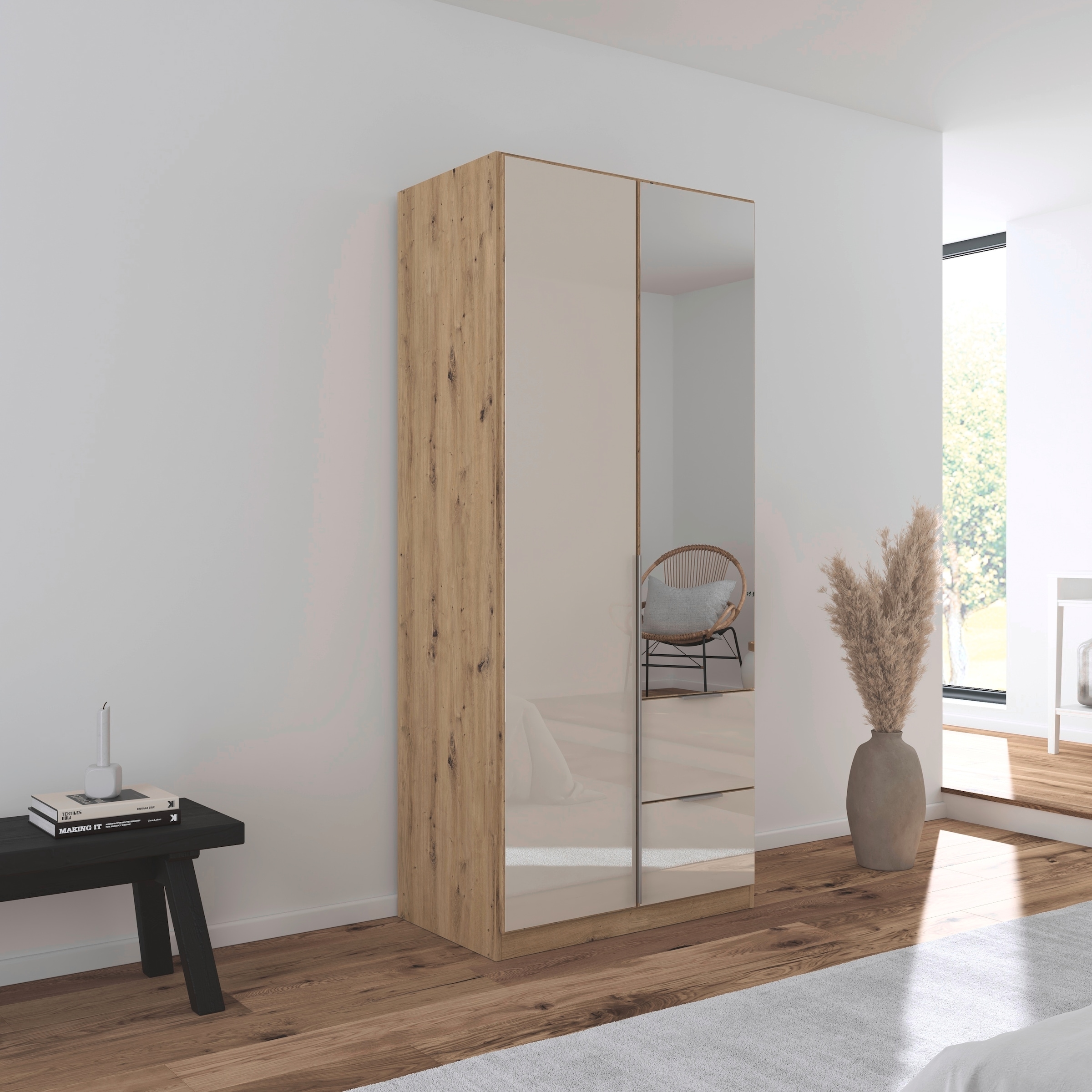rauch Drehtürenschrank »Kleiderschrank Kleiderschränke Schrank Garderobe AGORDO mit Glasfront«, mit Außenschubkästen, in 6 Breiten und 2 Höhen MADE IN GERMANY