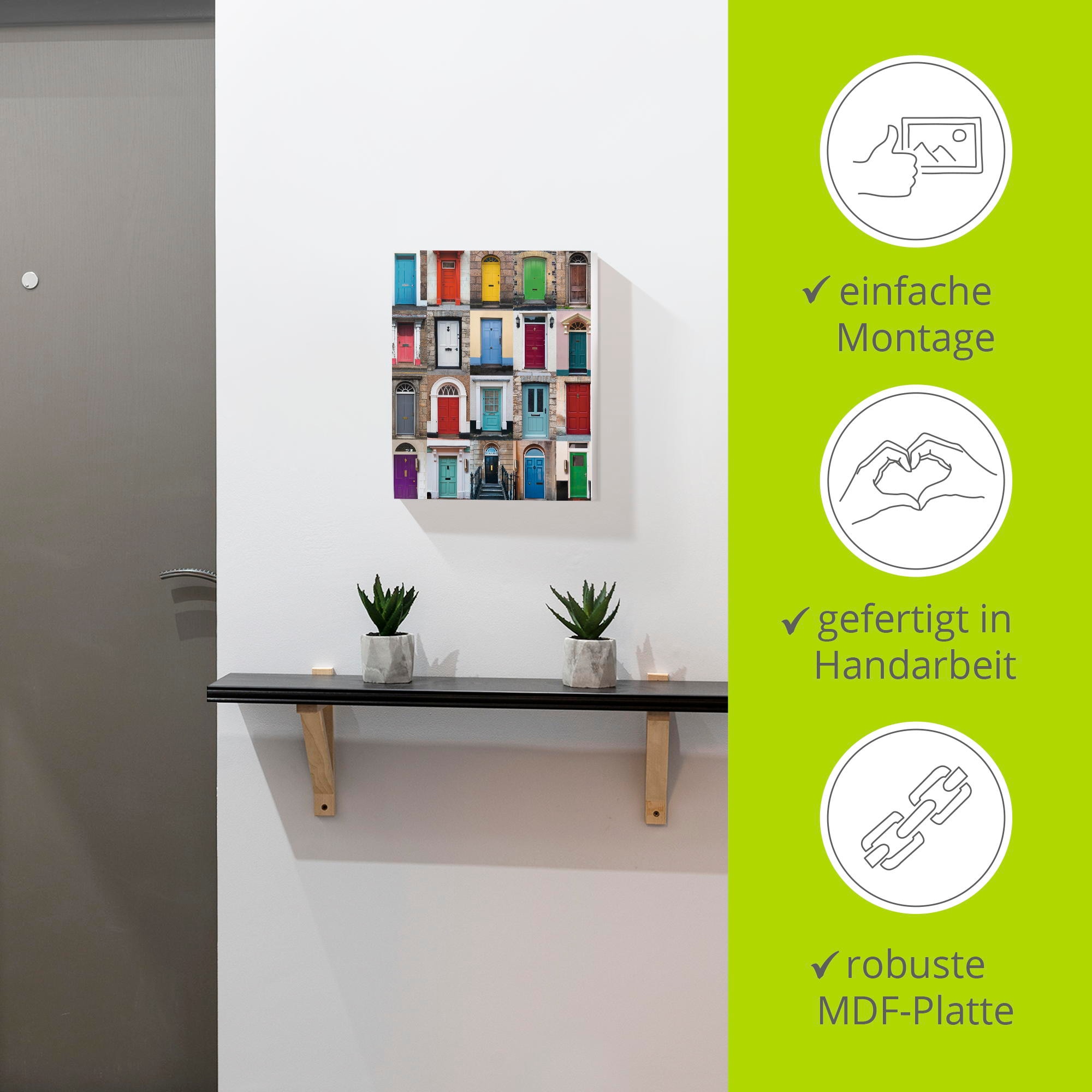 Artland Hakenleiste »Fotocollage von 32 bunten Haustüren«, MDF