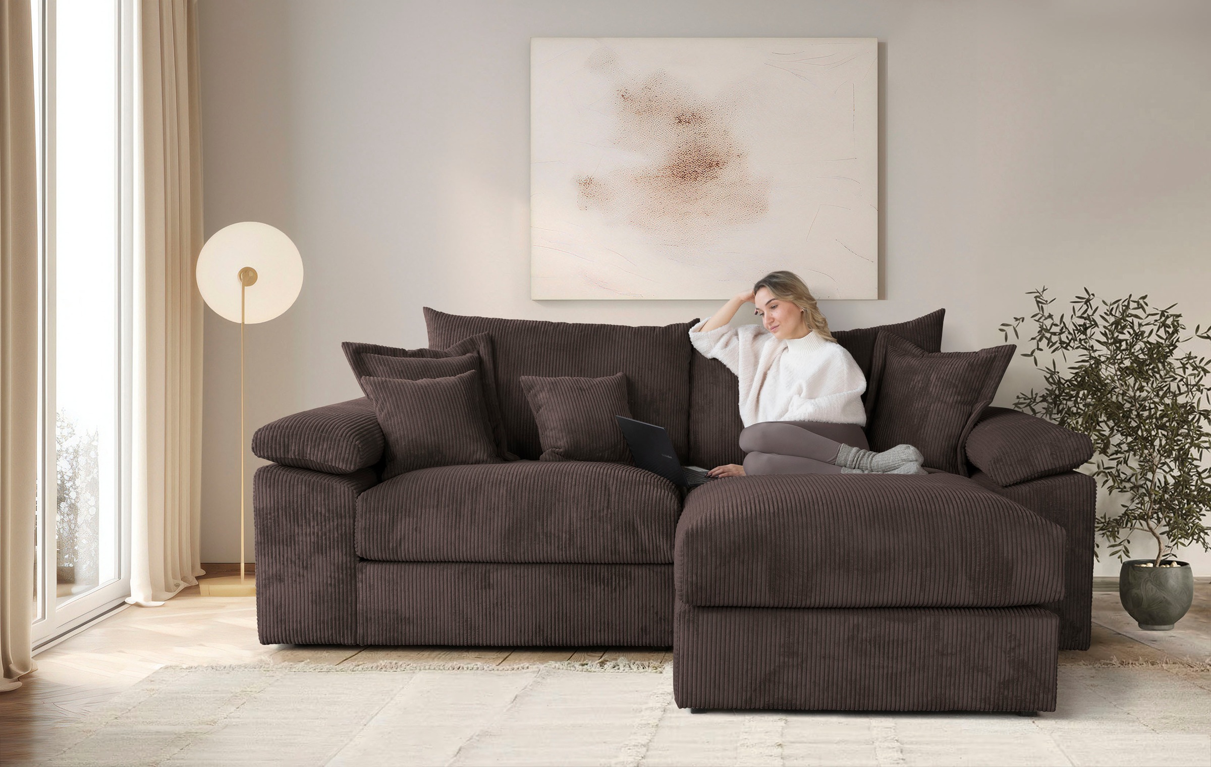 Home Affaire Soft&Cosy XL L-Shape Sofa dark brown 246cm