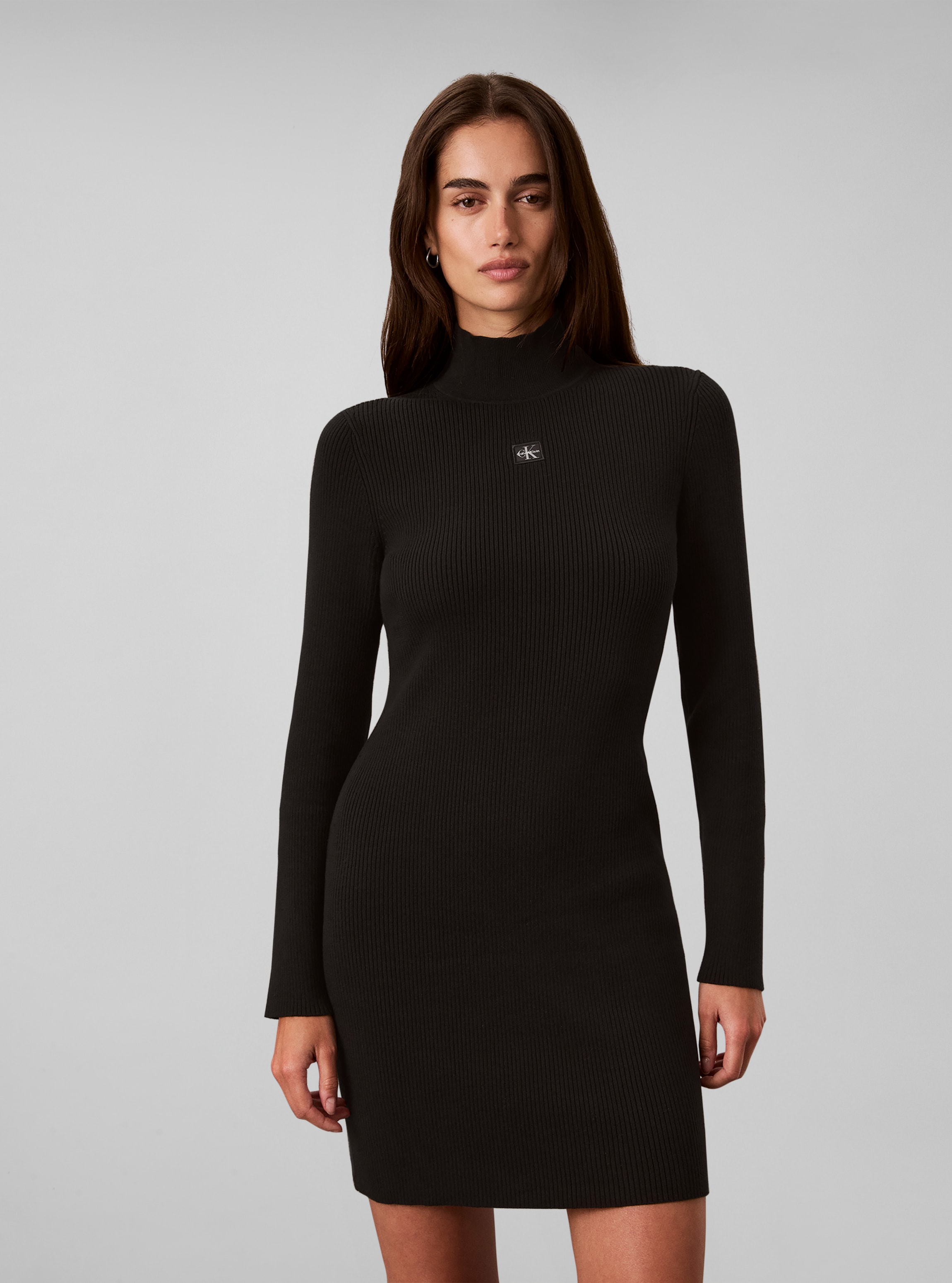 Calvin Klein Jeans Minikleid "WOVEN LABEL MINIDRESS" Ohne Tasche Regular fit mit Stehkragen