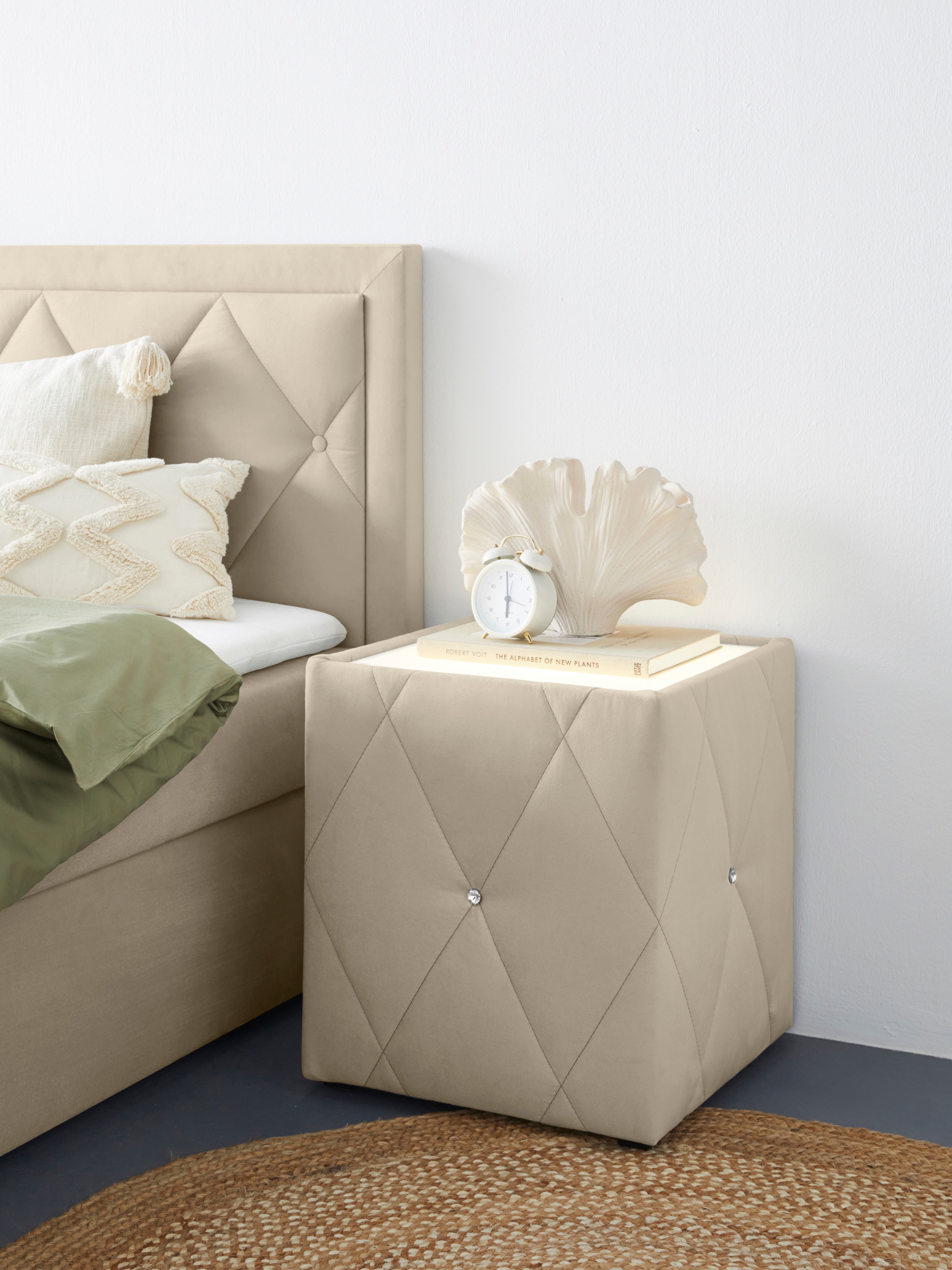 Home affaire Nachttisch "Alfie" mit Beleuchtung und Bezug aus Samtverlours günstig online kaufen