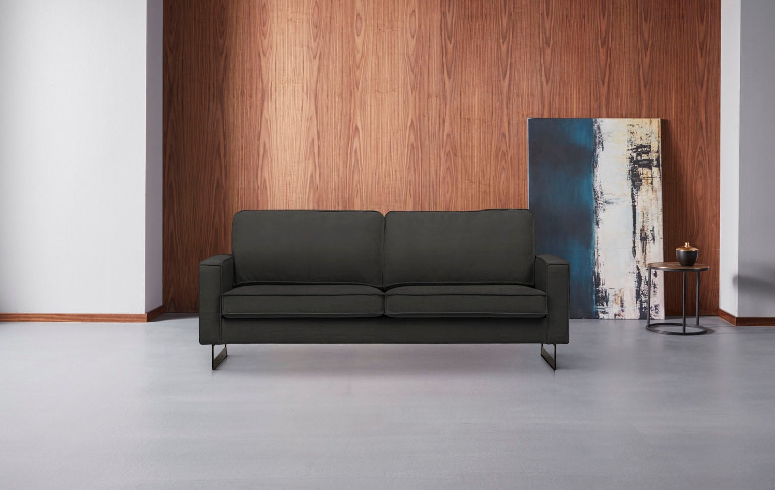 PLACES OF STYLE 2-Sitzer »Pinto, 166 cm, Cord, Chenille, Lederoptik« mit Keder, schwarze Metallfüße, Wellenunterfederung