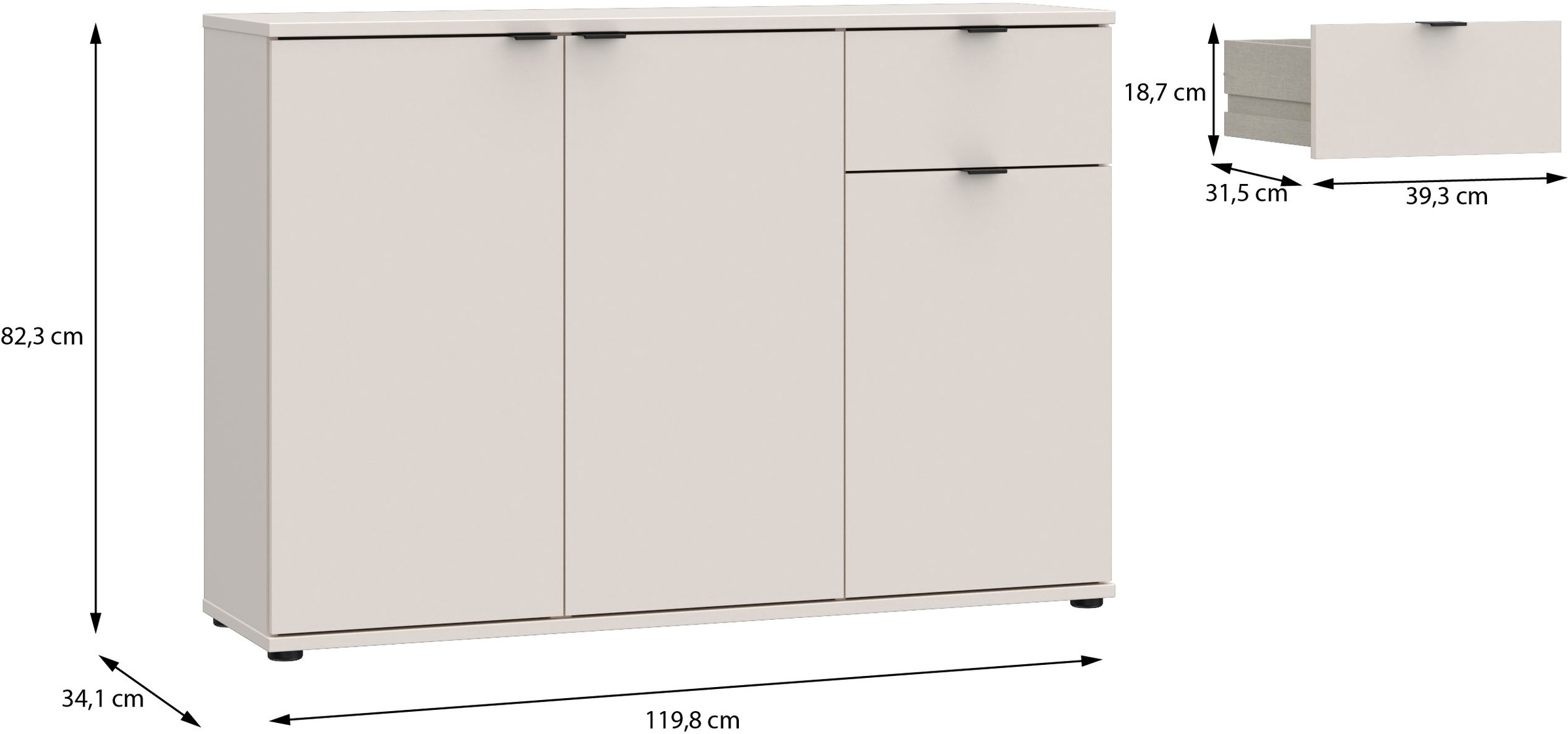 FORTE Sideboard »Ganymede«, Sideboard, Stauraum, Schublade; Metallgriffe, 4 Dekore, Breite 119,8cm