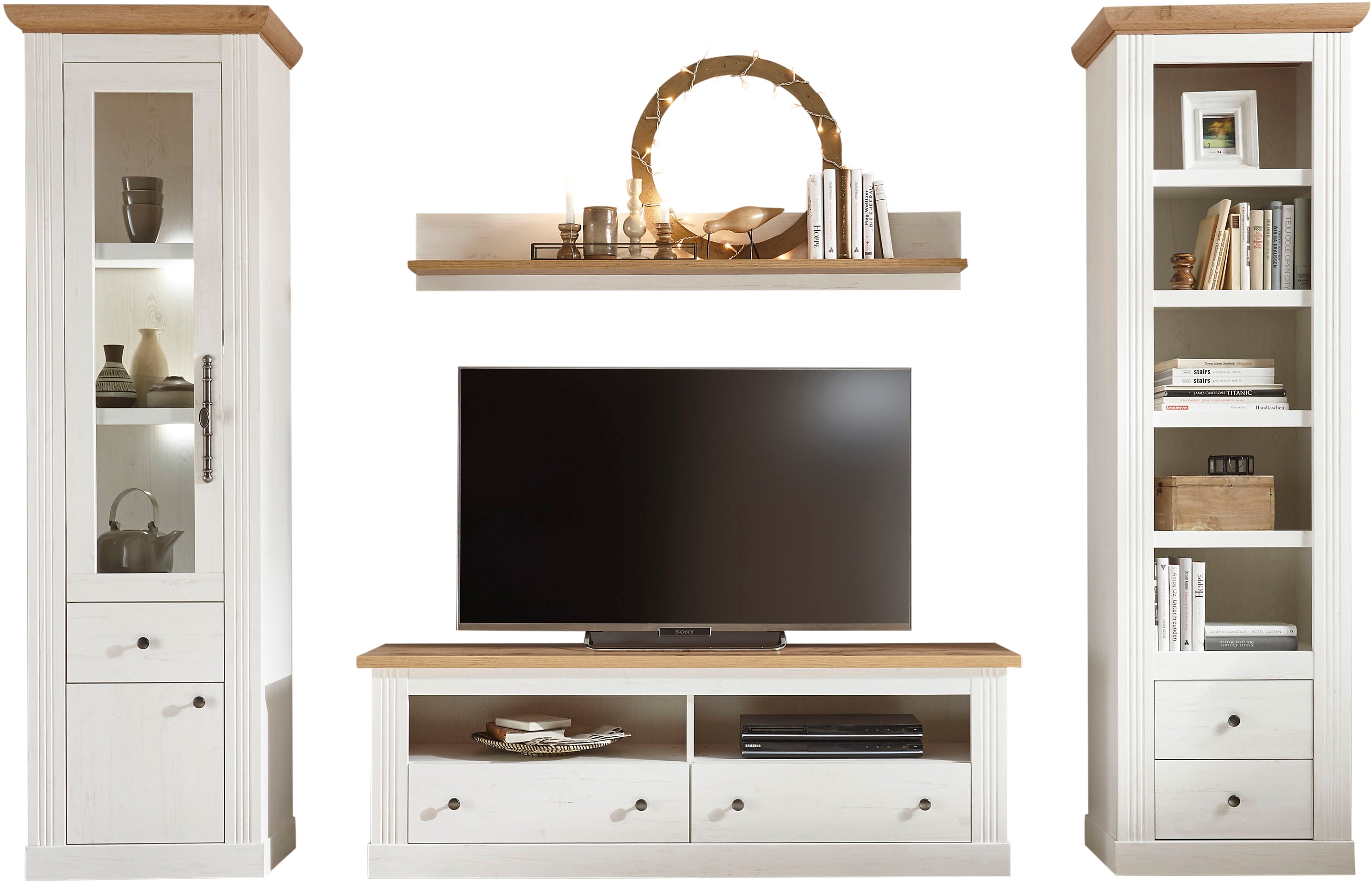 OTTO home Wohnwand "Westminster, Anbauwand im Landhausstil, Komplettset, Wohnzimmer-Set" Set, 4 Stk. tlg.