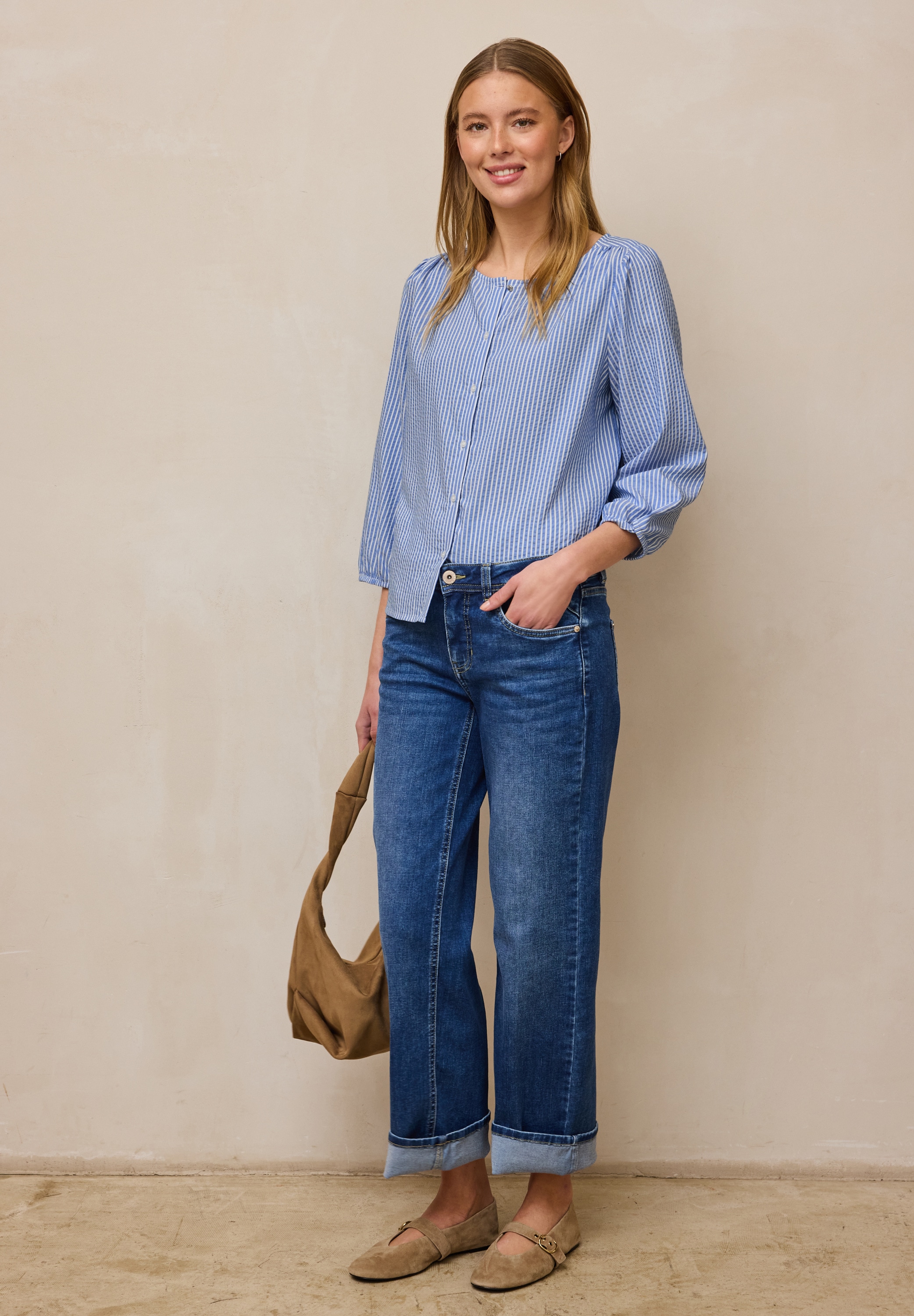 STREET ONE STUDIO Carmenbluse im Seersucker-Style mit Streifen