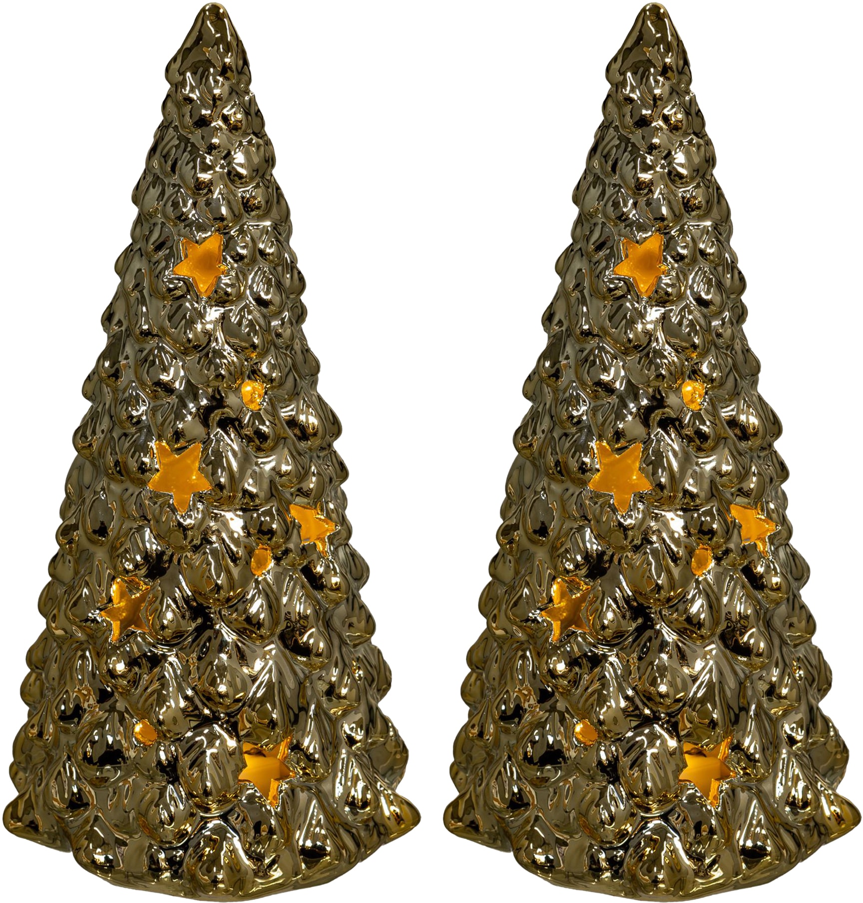 LED Weihnachtsbaum 3er Set aus Metall mit Glitzerlack Weihnachtsdeko Leuchtpyramide Deko für Weihnachten