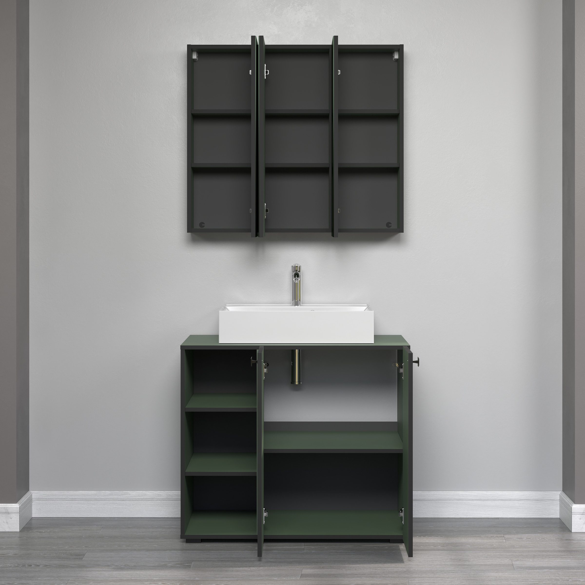 welltime Waschtisch »Amrum Waschbeckenunterschrank und Waschbecken«, Waschbeckenunterschrank mit Rillenoptik - Maße (B/T/H) 90/53/79 cm