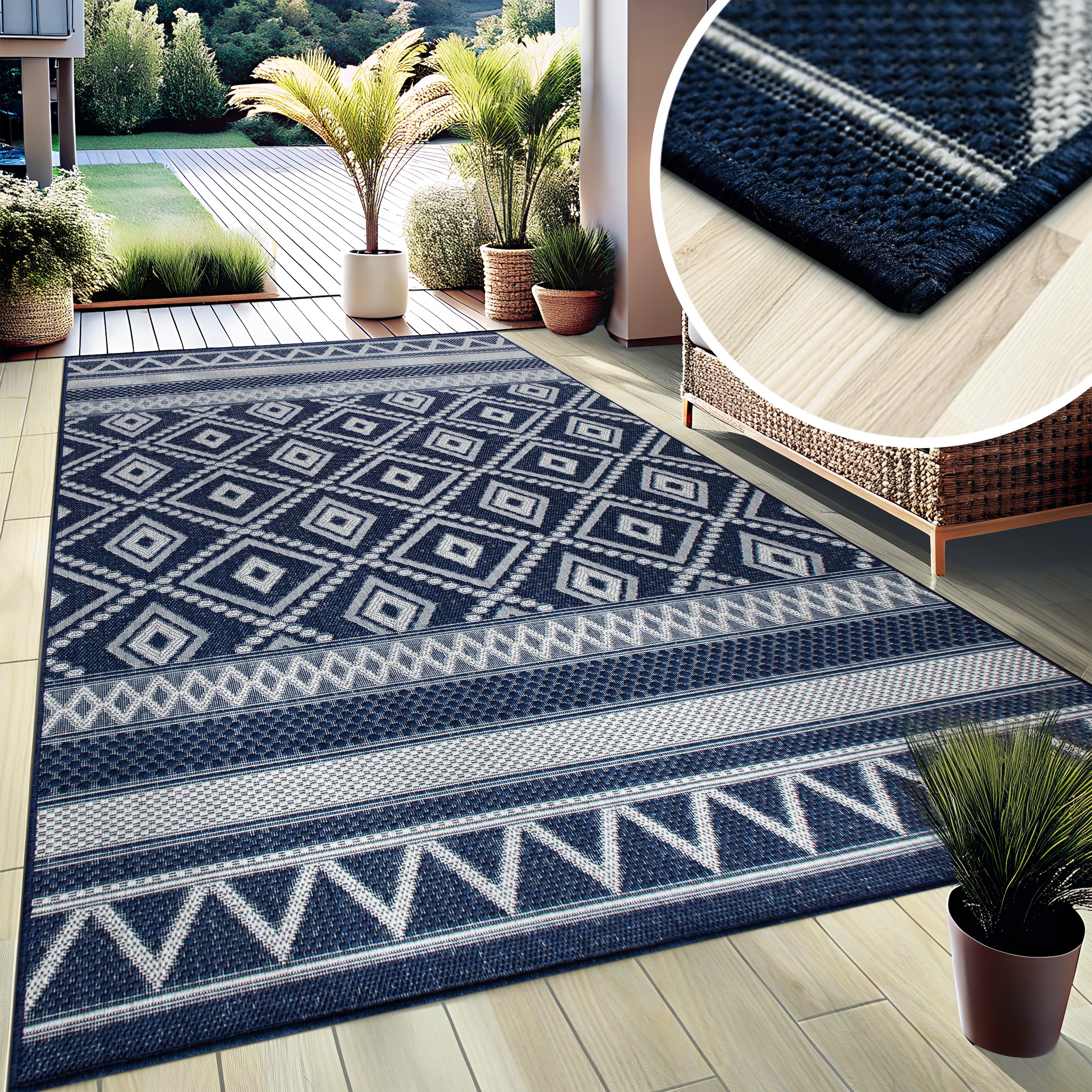 my home Teppich »Toronto auch als Läufer erhältlich«, rechteckig, 3 mm Höhe, In- und Outdoor geeignet, Sisal-Optik, Wetterfest & UV-beständig, Boho