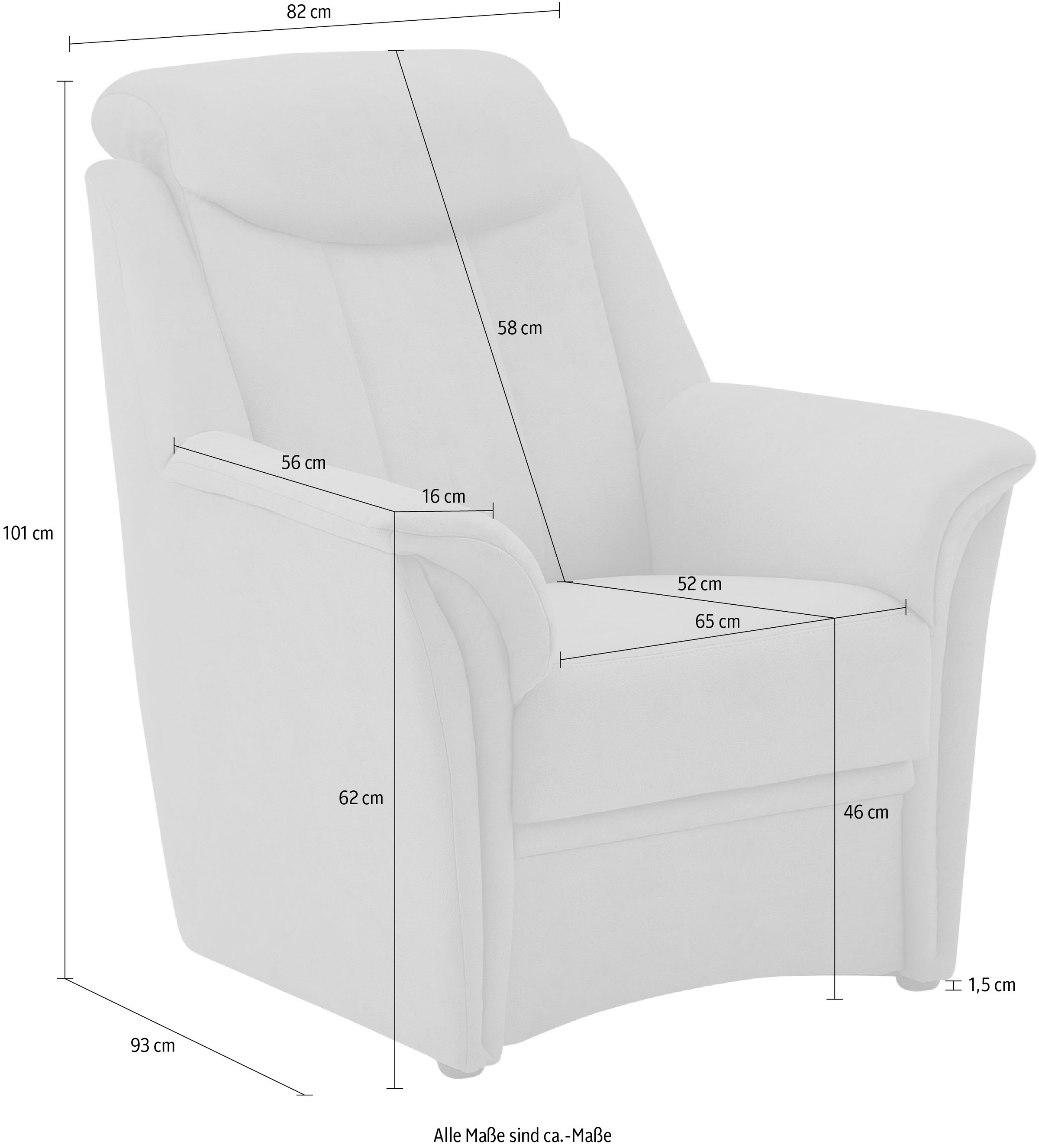 VILLA BECK Sessel »Lugano«, inklusive Kopfteilverstellung, in Sitzhöhe 46 cm