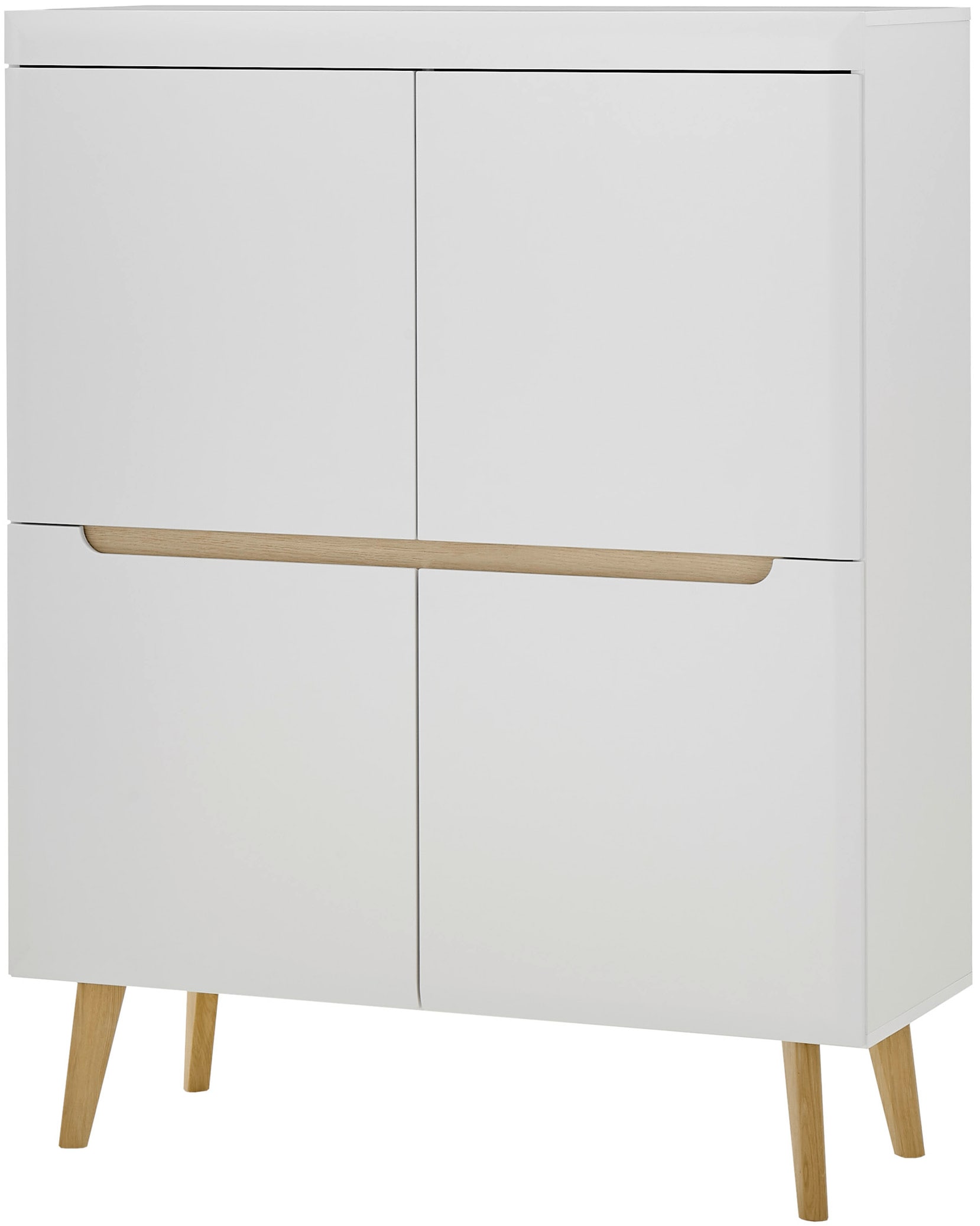 INOSIGN Highboard »Torge, Kommode, Schrank, Sideboard, Anrichte, Mehrzweckschrank«, (1 St.), abgeschrägte Füße, drei Farben, Scandi Design, 107 cm breit