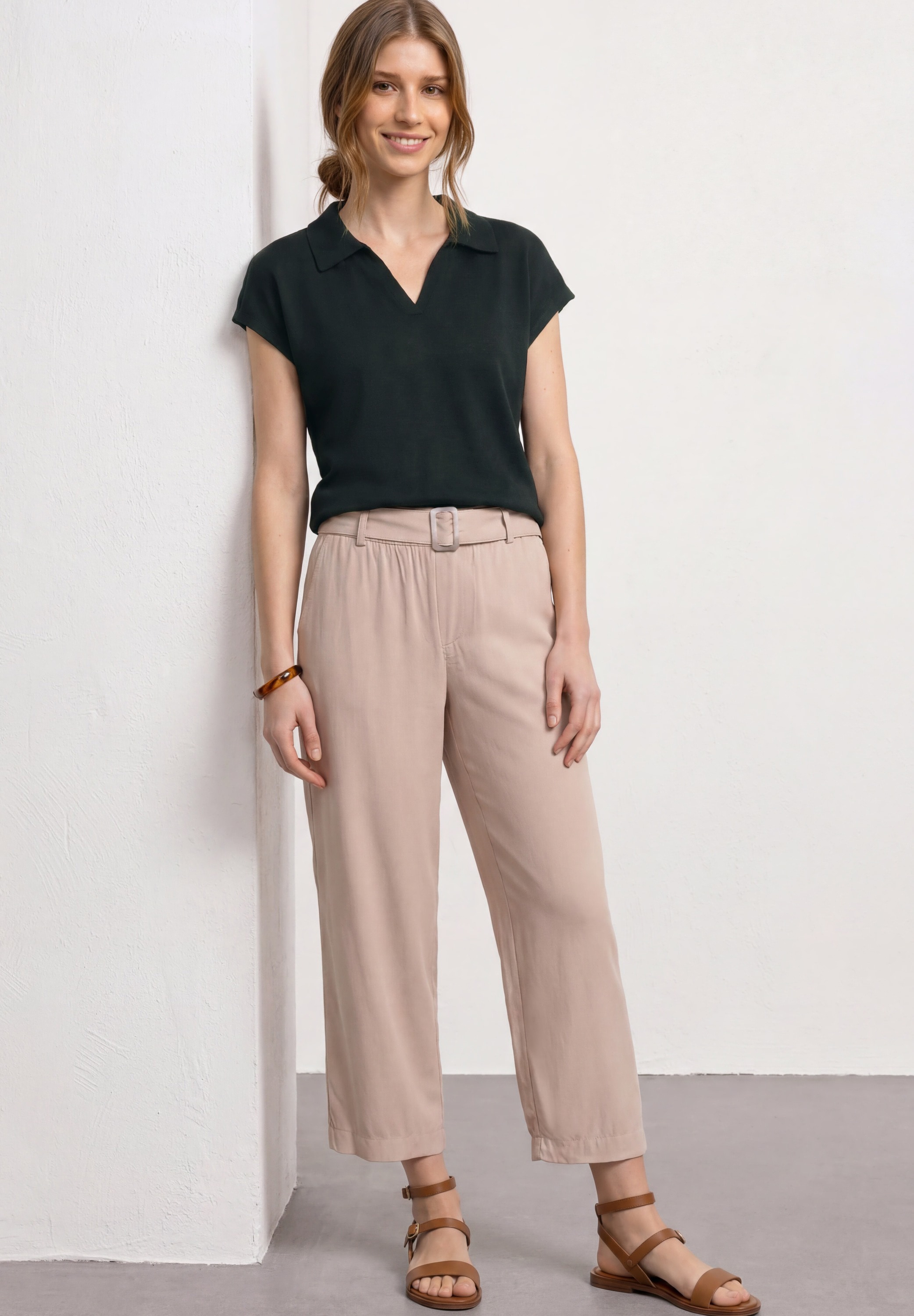 STREET ONE Poloshirt feine Struktur, unifarben, überschnittene Schultern