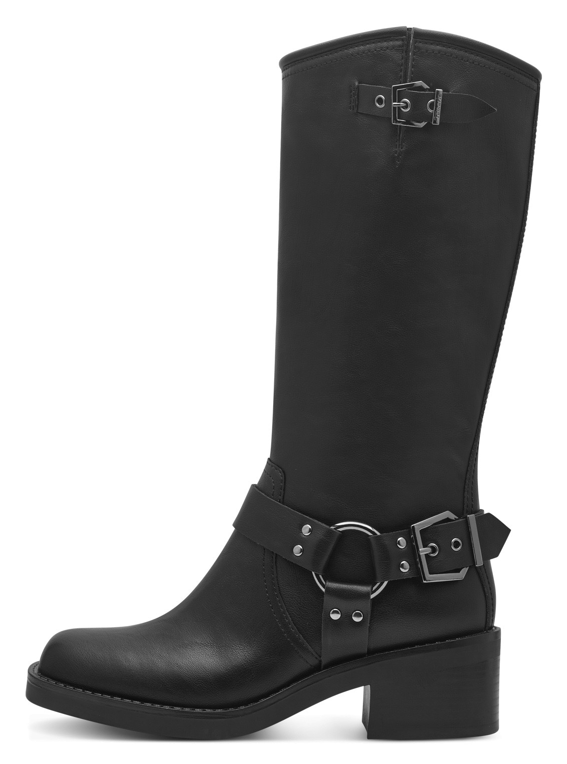 Tamaris Winterstiefel, Blockabsatz, Bikerstiefel, Langschaftstiefel mit Zierschnallen