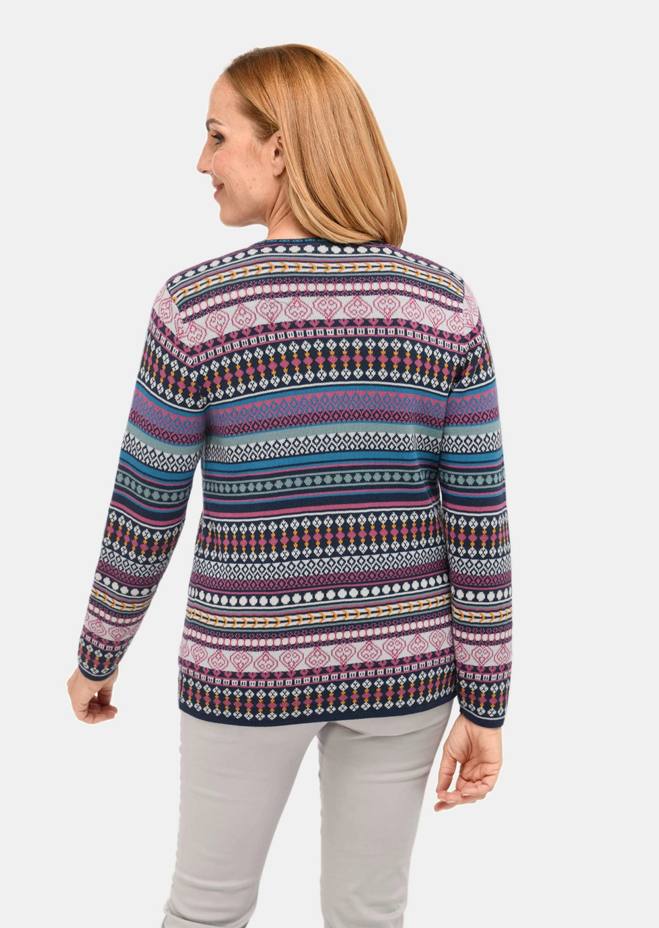 GOLDNER Strickjacke »Jacke Kurzgröße - Jacquardstrickjacke mit farbenfrohem Ringelmuster«