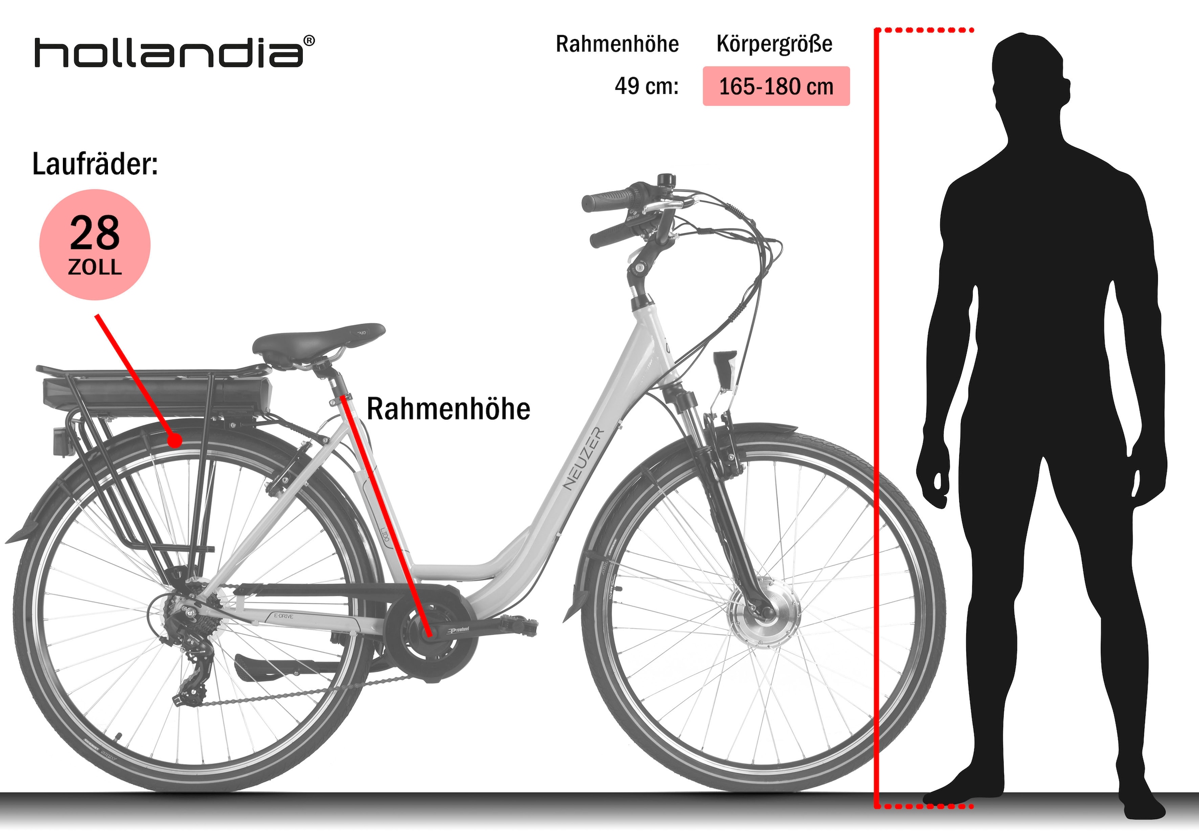 Hollandia »Lido« 7 Gang Shimano Tourney Schaltwerk Kettenschaltung Frontmotor 250 W Pedelec, Elektrofahrrad für Damen u. Herren