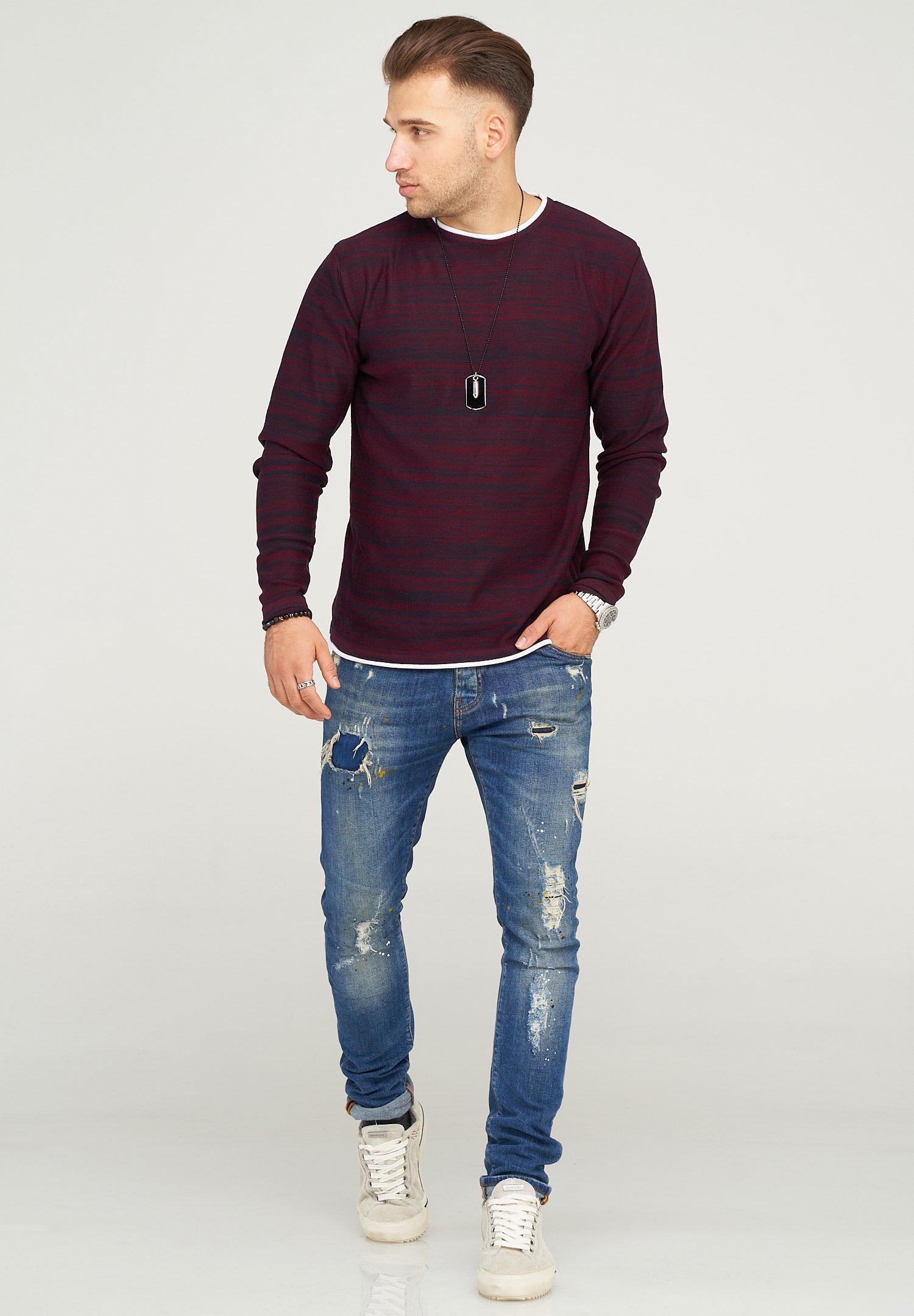 behype Strickpullover "TAAVI" in melierter Optik günstig online kaufen