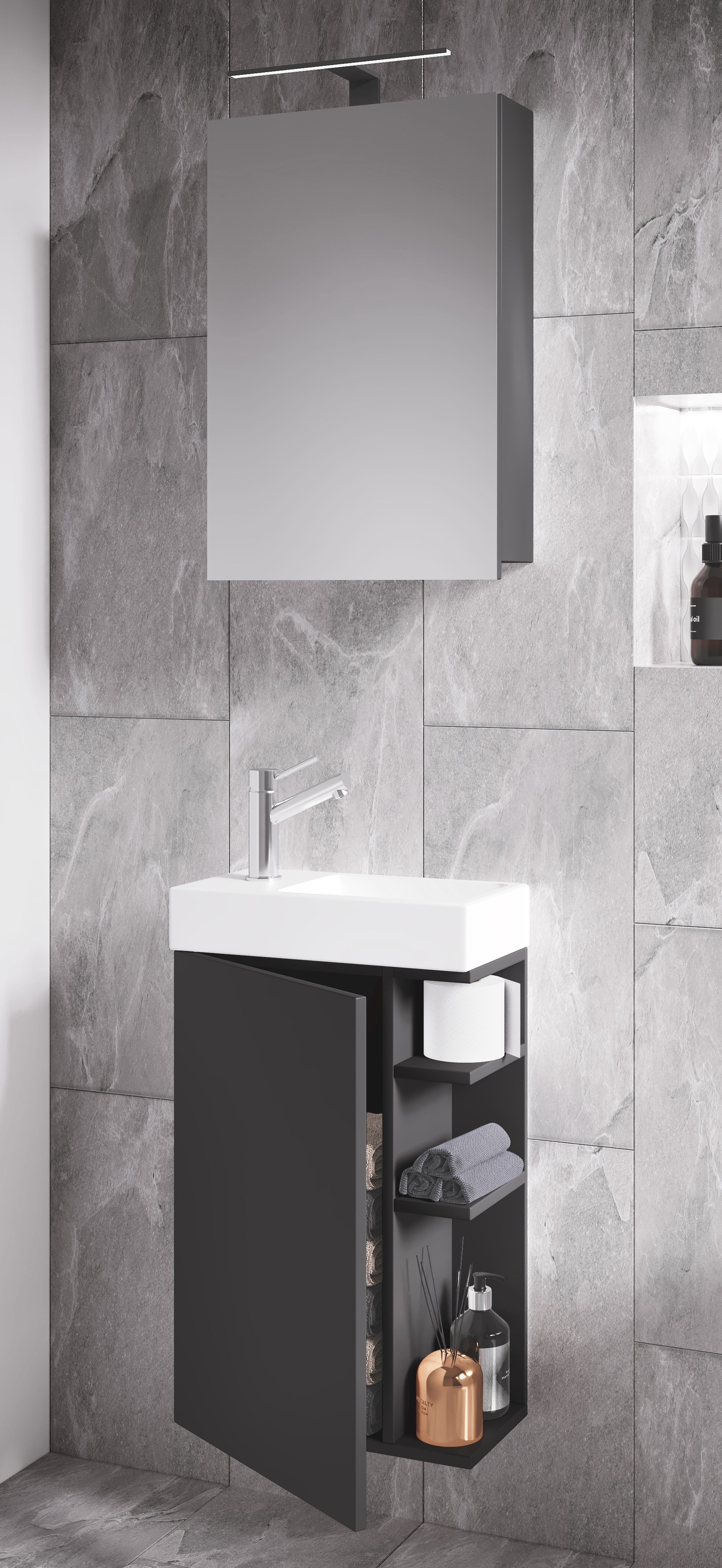 VCM Waschbeckenunterschrank »VCM 3-tlg Set | Waschplatz für Gäste WC | Gästebad | Waschtisch mit Spiegelschrank | Badezimmer Set ¿ Lumia«, (3 St.)
