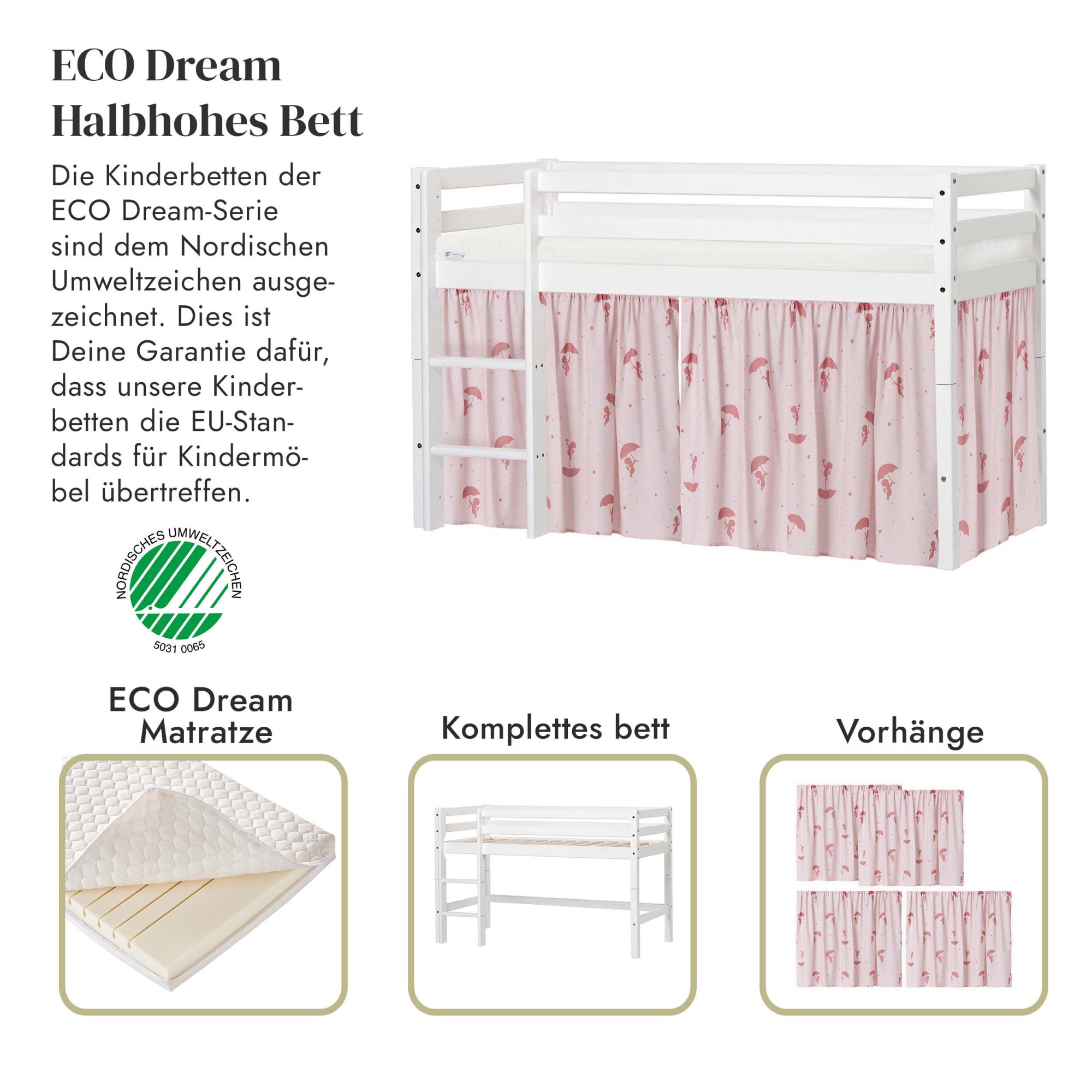 Hoppekids Spielbett »ECO Dream, Hochbett, teilbar in 2 Einzelbetten«, Massivholz, wahlweise in 2 Größen und 4 Farben, Matratze wählbar