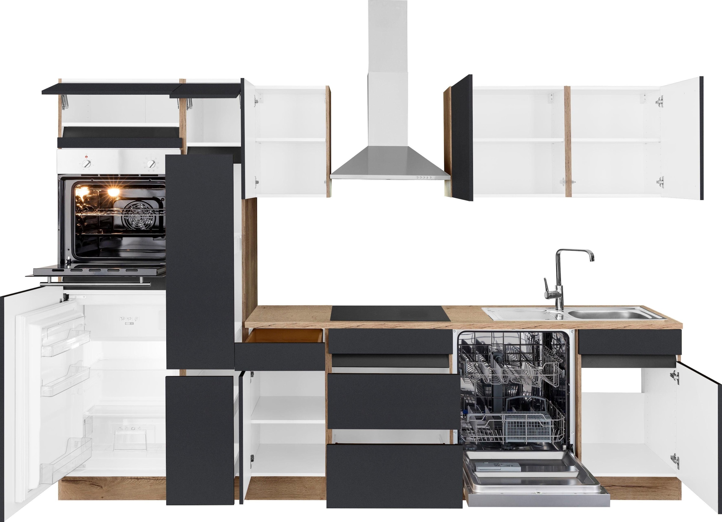 OPTIFIT Küchenzeile »Roth«, Breite 300 cm, wahlweise mit E-Geräten, mit Apothekerschrank