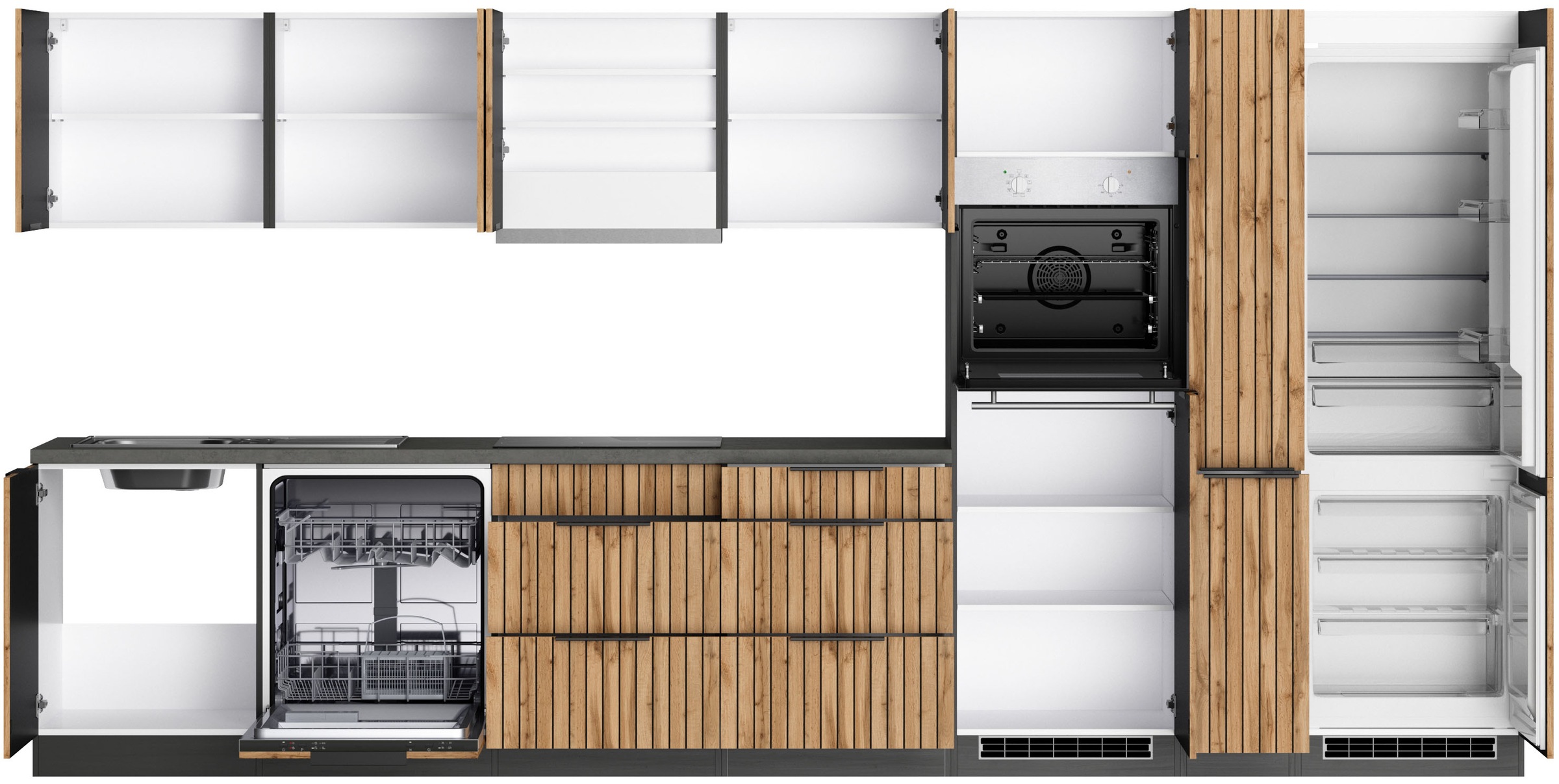 Thumbnail - KOCHSTATION Küchenzeile "KS-Lagos, Breite 390 cm, wahlweise mit E-Geräten" Ceran-oder Induktionskochfeld, Spüle edelstah...