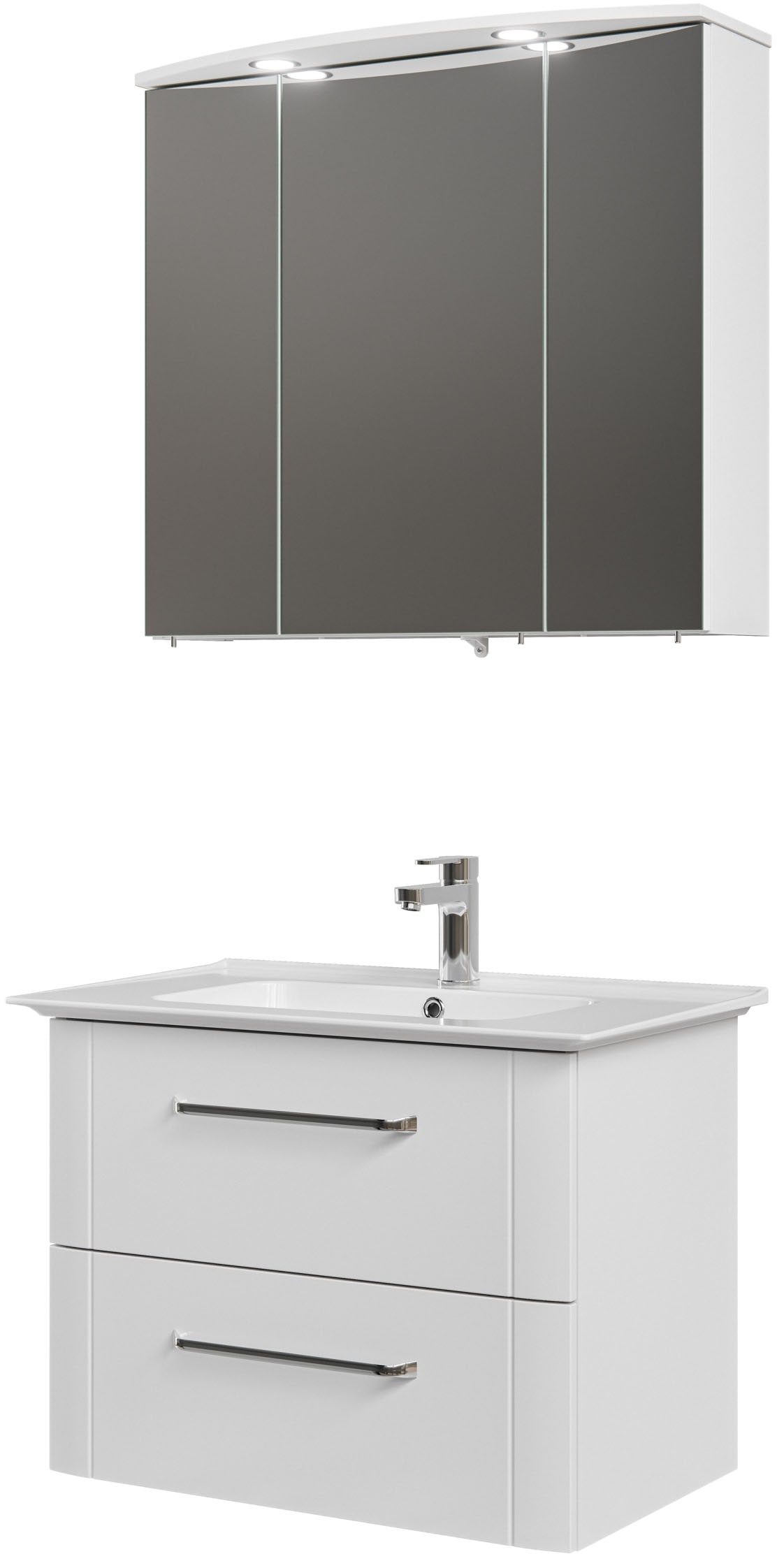 Saphir Badmöbel-Set »Badmöbel-Set Serie 3006 2-teilig Keramik-Waschtisch mit Spiegelschrank«, (3 St.), Badezimmer Set 80 cm breit, inkl. Türdämpfer, 3 Türen, 2 Schubladen