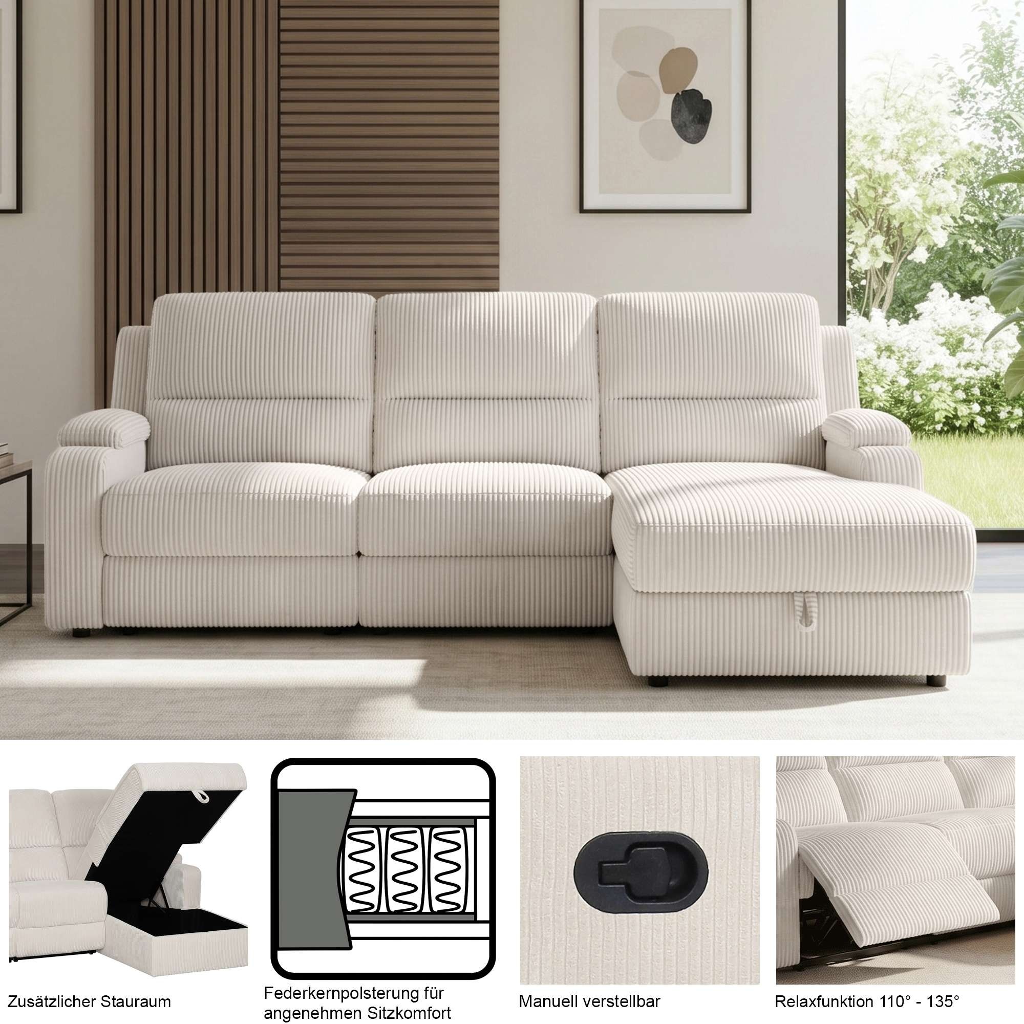 OTTO home Ecksofa »NAPORI Kunstleder, Multimediasofa, L-Form« man. oder elektr. Relaxfuntion, USB-A bei elektr. Variante, Staukasten