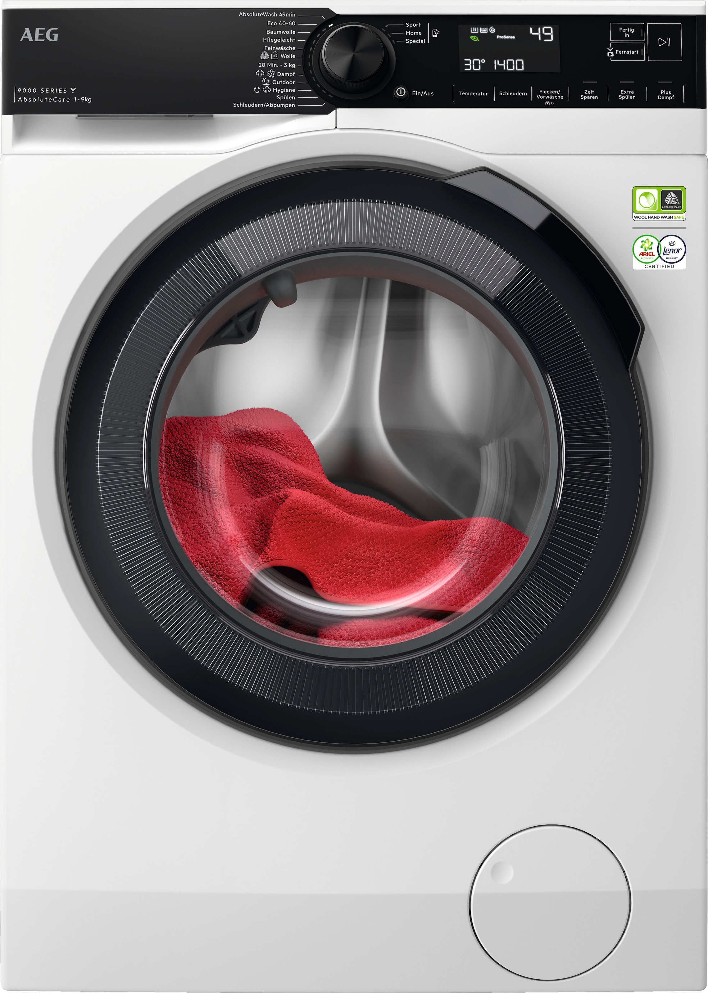 AEG Waschmaschine »LR9W75490 914501215«, 9000 Series, LR9W75490 914501215, 9 kg, 1400 U/min, SoftWater - intergrierte Wasserenthärtung schützt die Textilien & Wifi