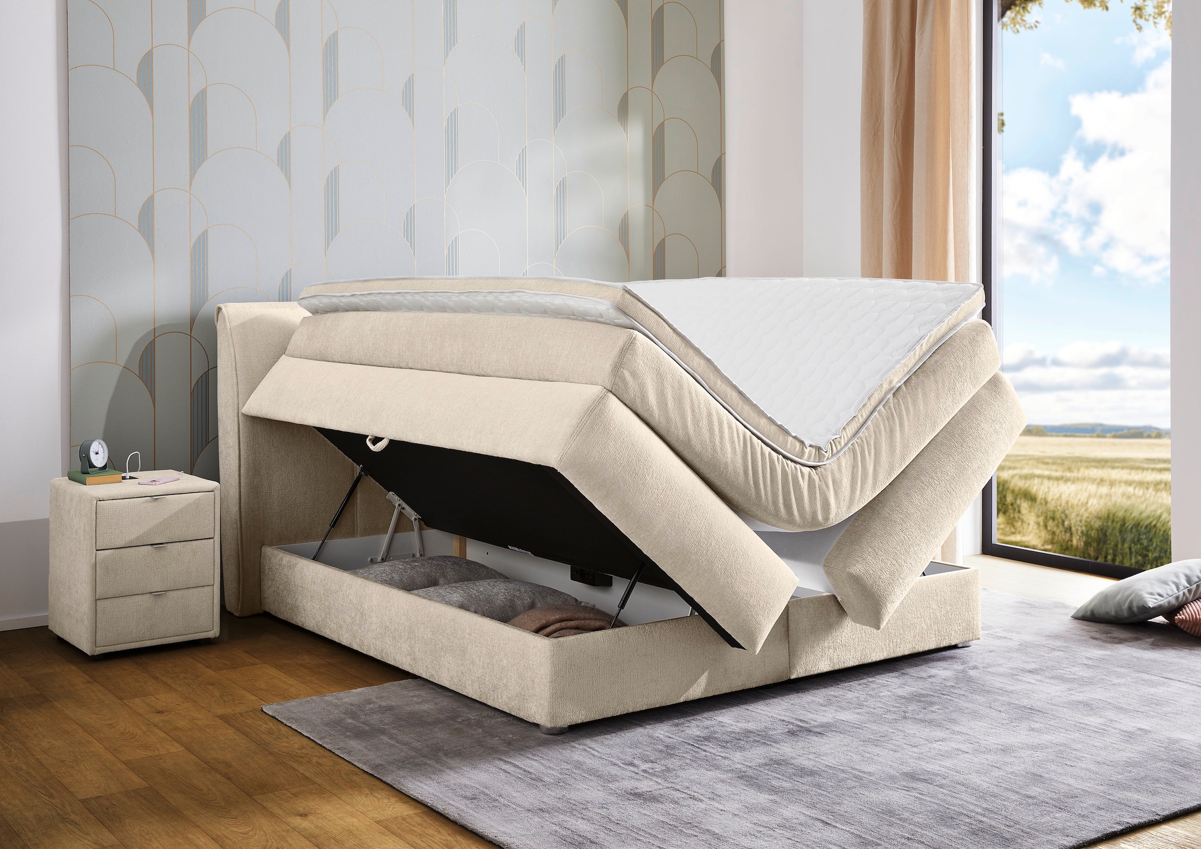 Jockenhöfer Gruppe Boxspringbett »Caren, Breite 180cm, mit großem Bettkasten/Stauraum«, 7-Zonen-TTFK-Matratze, KS-Topper, verschiedene Härtegrade wählbar