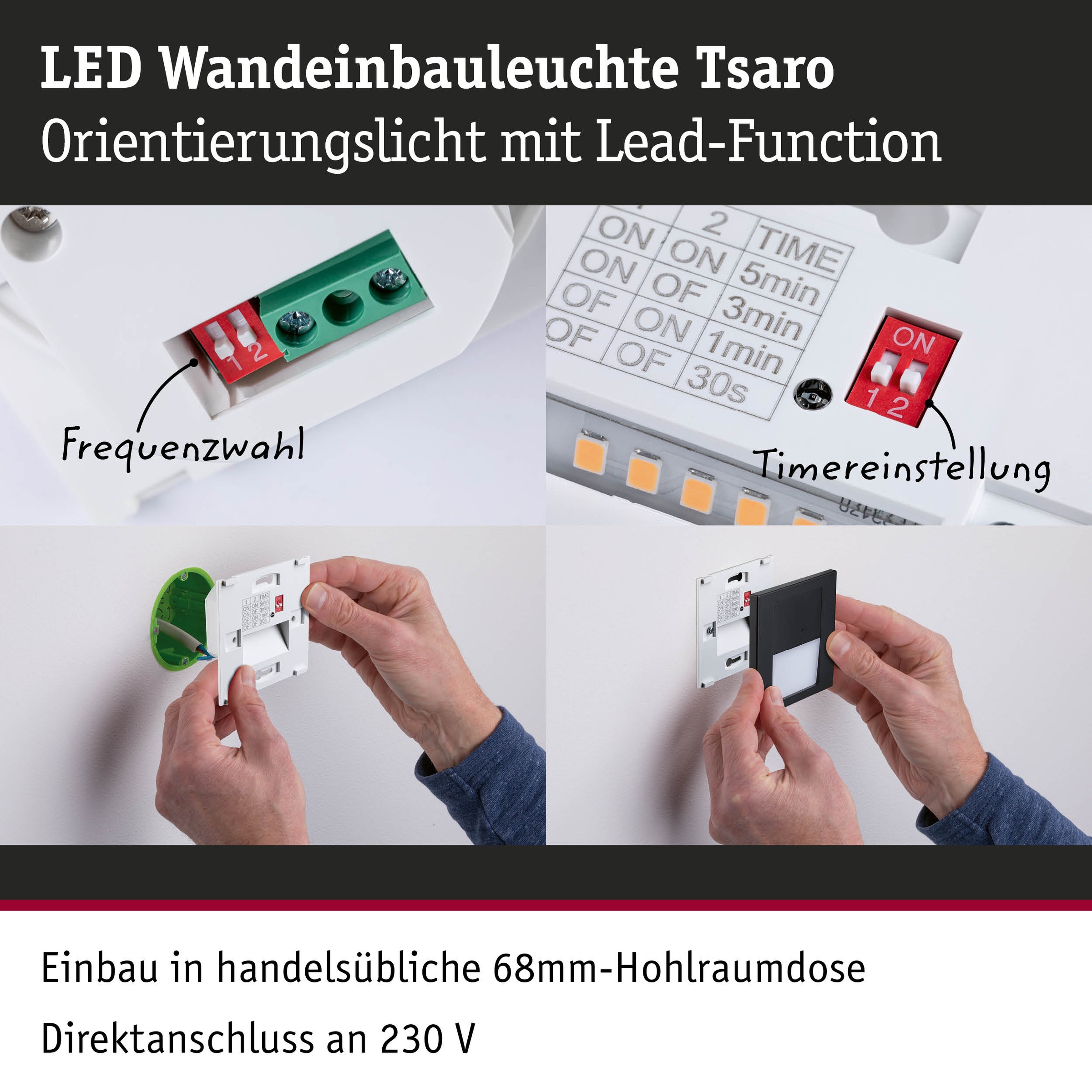 Paulmann LED Einbauleuchte »LED Wandeinbauleuchte Tsaro eckig 80x36mm«, 1 flammig