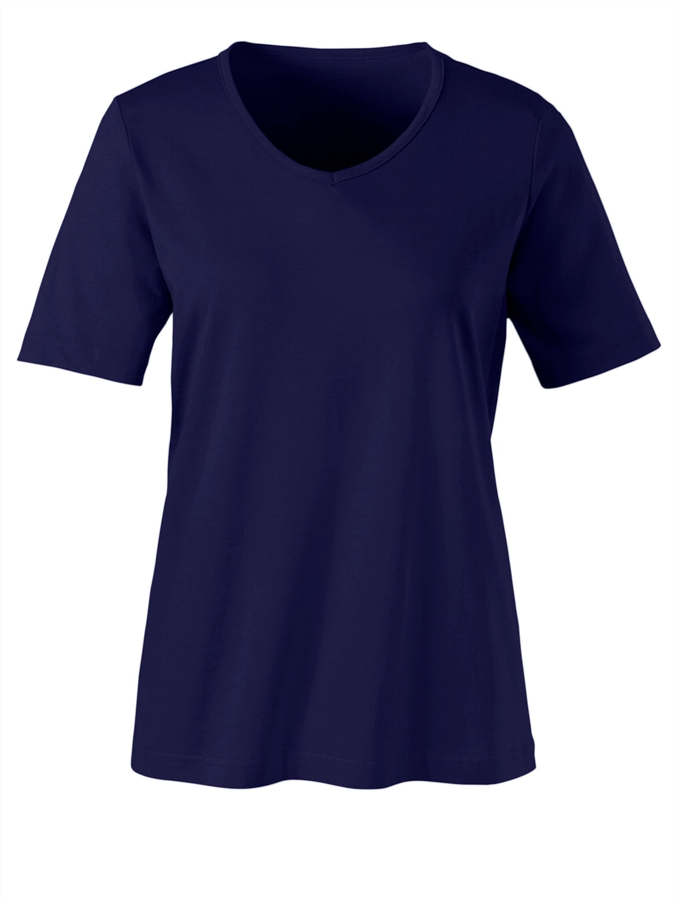 Kurzarmshirt CLASSIC BASICS "Shirt", Damen, Gr. 42, blau (nachtblau), 100% Baumwolle, unifarben, V-Ausschnitt, Shirts