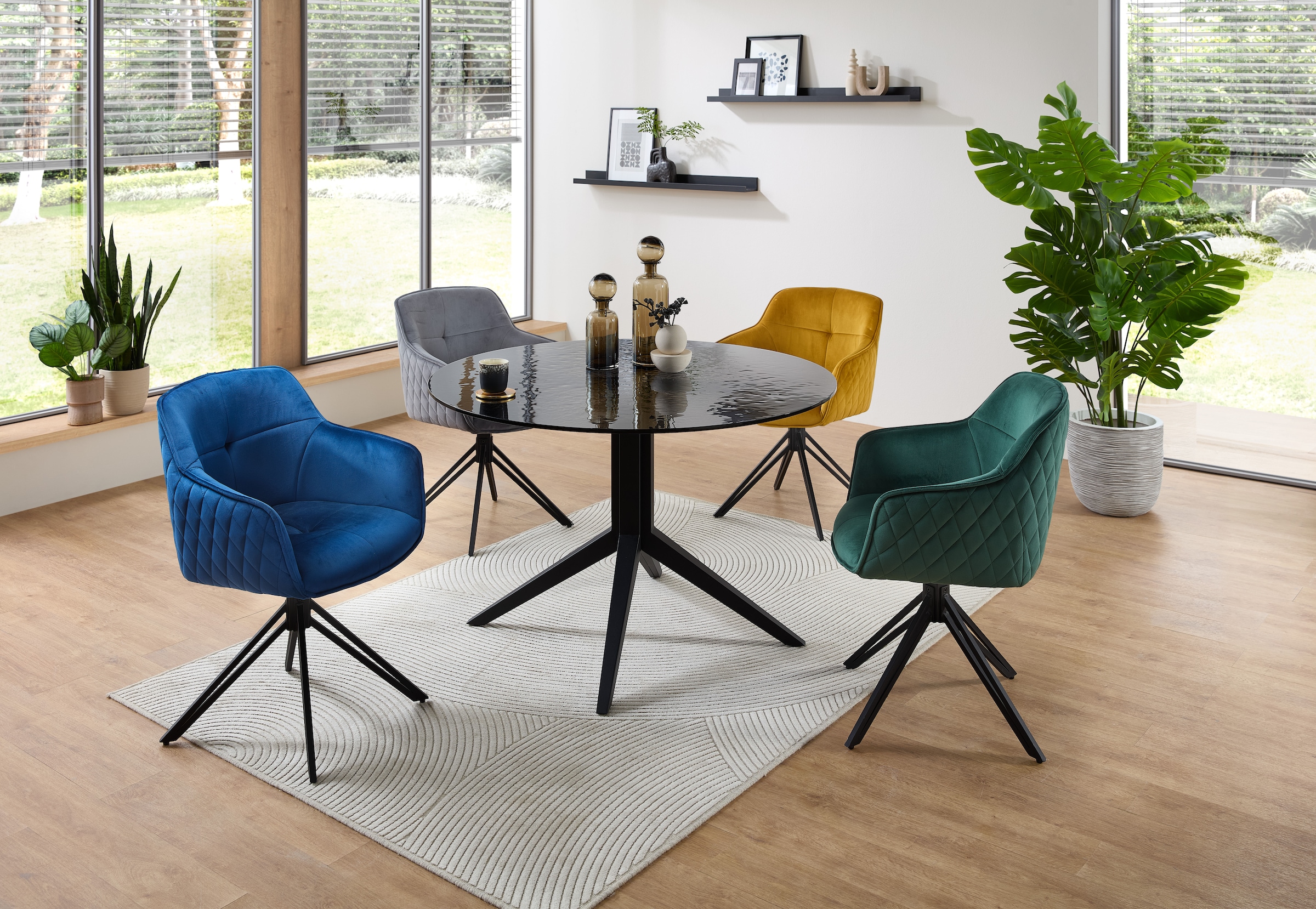 Stolkom Esstisch »Leano Glastisch rund schwarz, Esszimmertisch BxH 110x76 cm«, Sicherheitsglas Bruchsicher, Water Ripple Effekt schwarz getönt