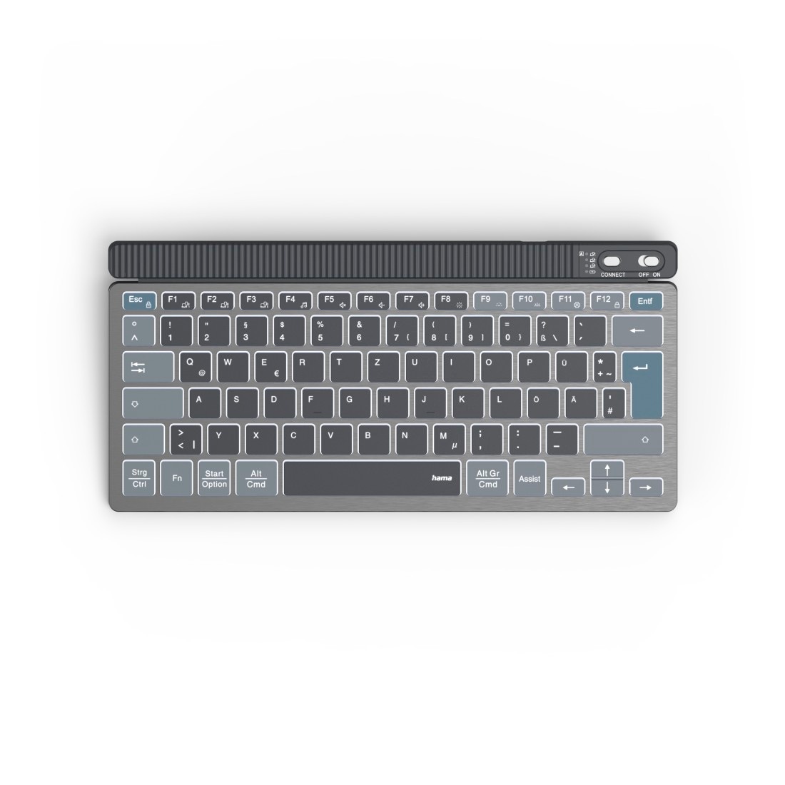 HAMA Tastatur "Tastatur WK-700 (kabellos, beleuchtet, QUERTZ, Multi-Device, klein)", schwarz, Büro, Tastaturen